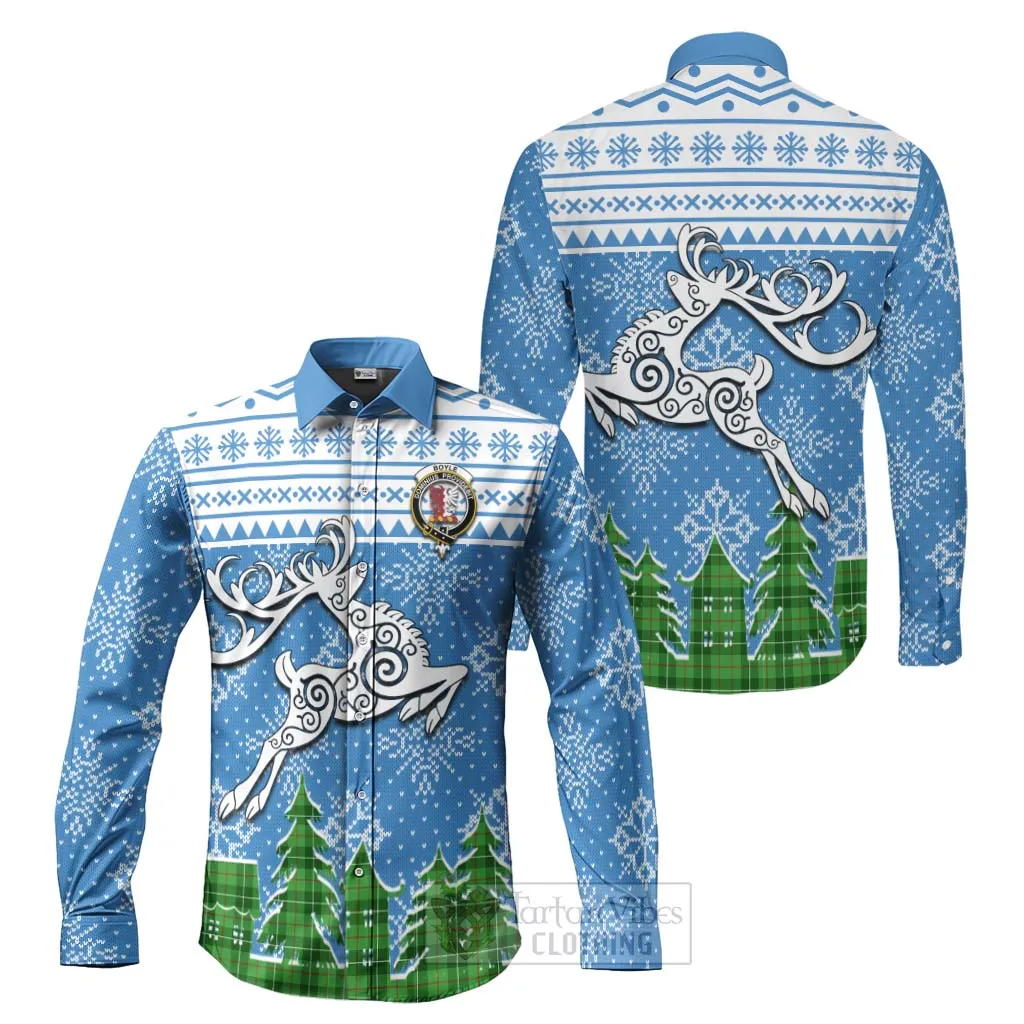 Boyle Clan Christmas Long Sleeve Button Shirt Celtic Reindeer Style