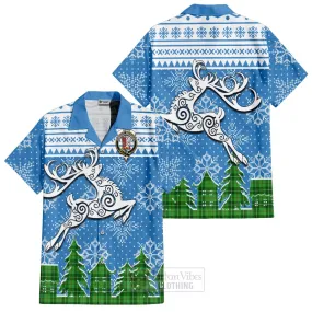 Boyle Clan Christmas Short Sleeve Button Shirt Celtic Reindeer Style