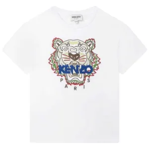 Boys White Embroidered Tiger T-Shirt