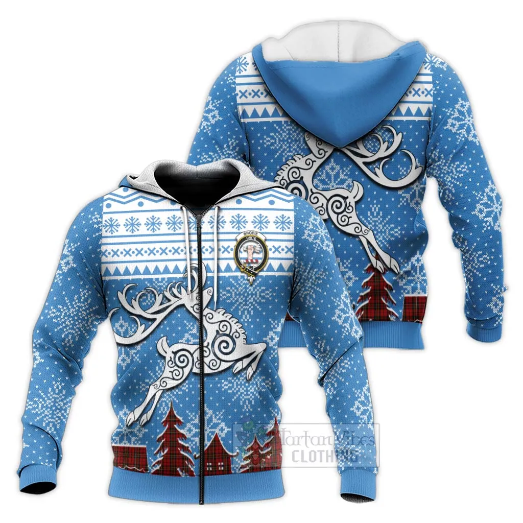 Brodie Clan Christmas Knitted Hoodie Celtic Reindeer Style