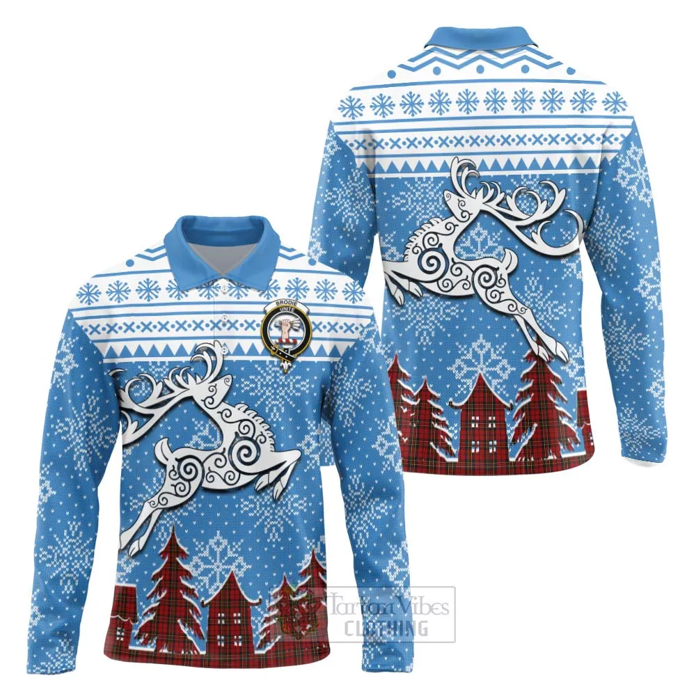 Brodie Clan Christmas Long Sleeve Polo Shirt Celtic Reindeer Style