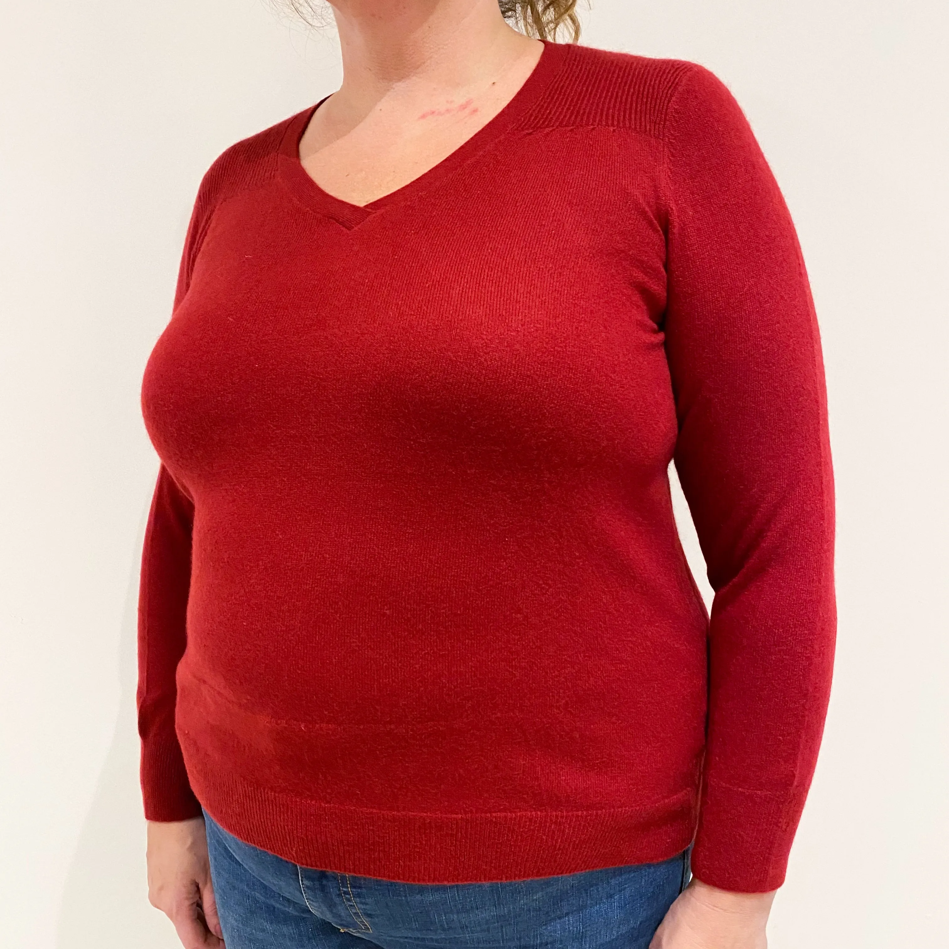 Burgundy Red Cashmere V-Neck Jumper Extra Large