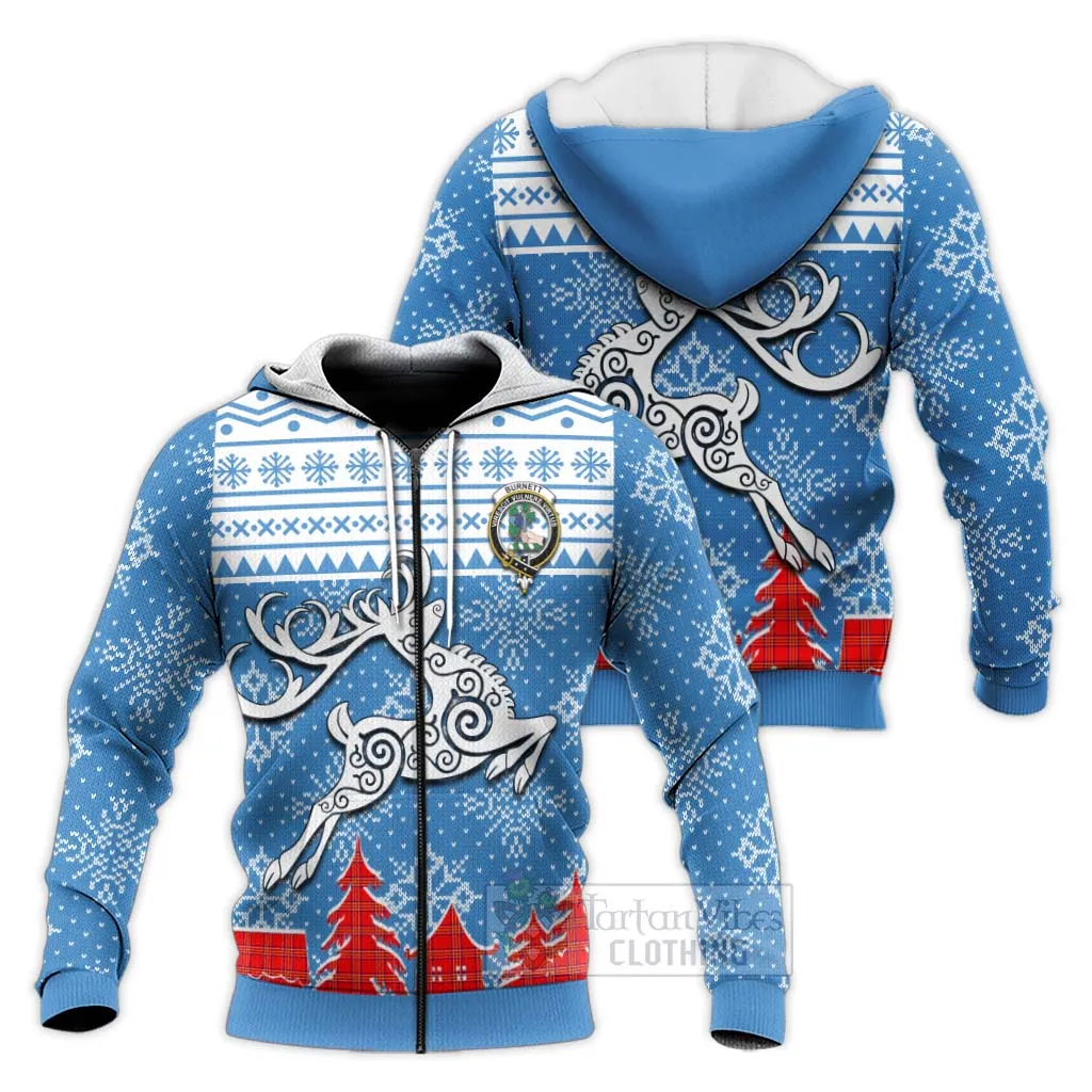 Burnett Clan Christmas Knitted Hoodie Celtic Reindeer Style