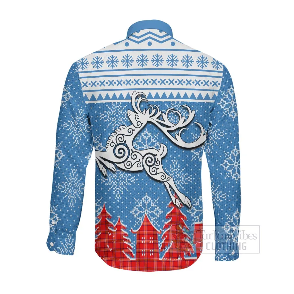 Burnett Clan Christmas Long Sleeve Button Shirt Celtic Reindeer Style