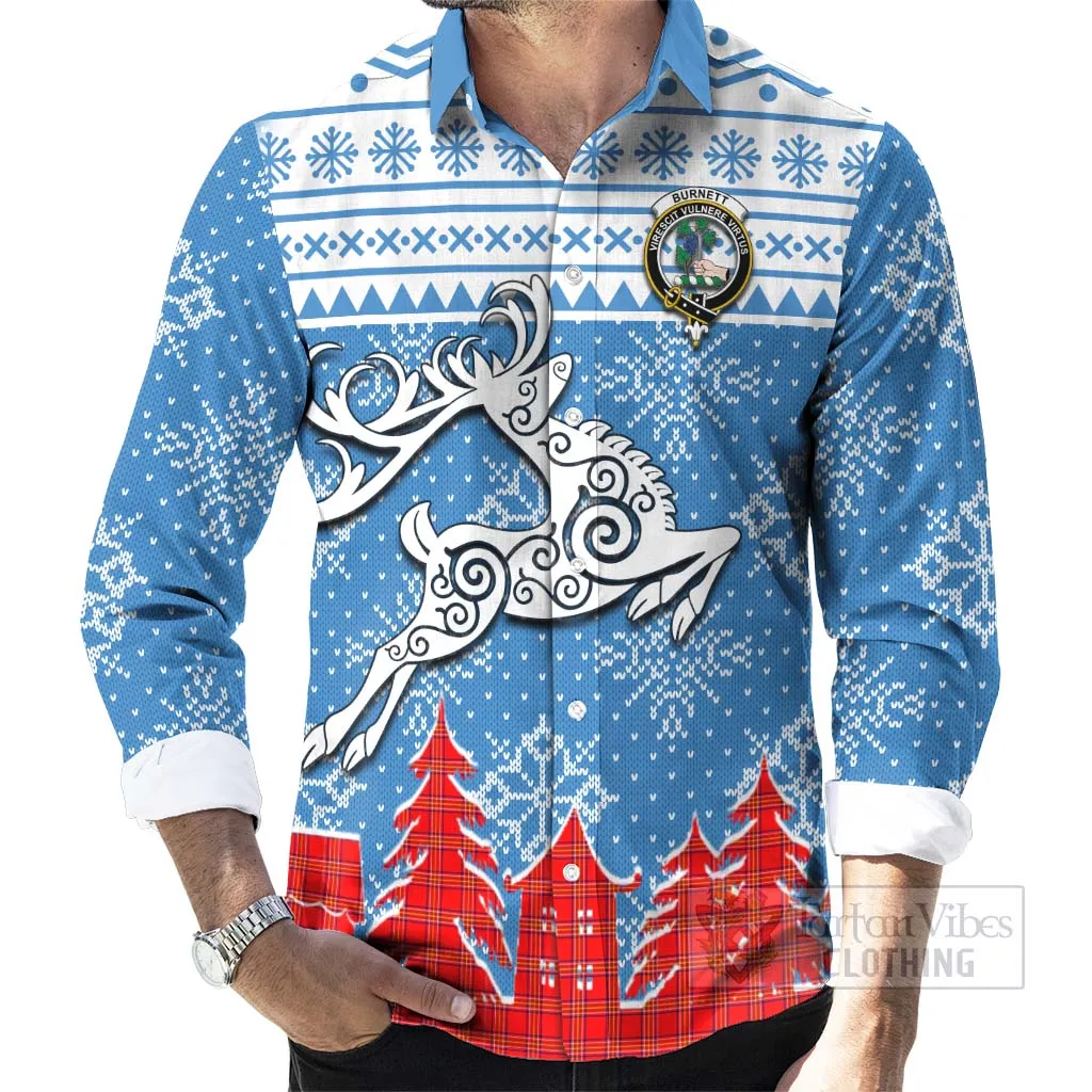 Burnett Clan Christmas Long Sleeve Button Shirt Celtic Reindeer Style