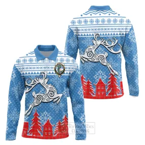 Burnett Clan Christmas Long Sleeve Polo Shirt Celtic Reindeer Style