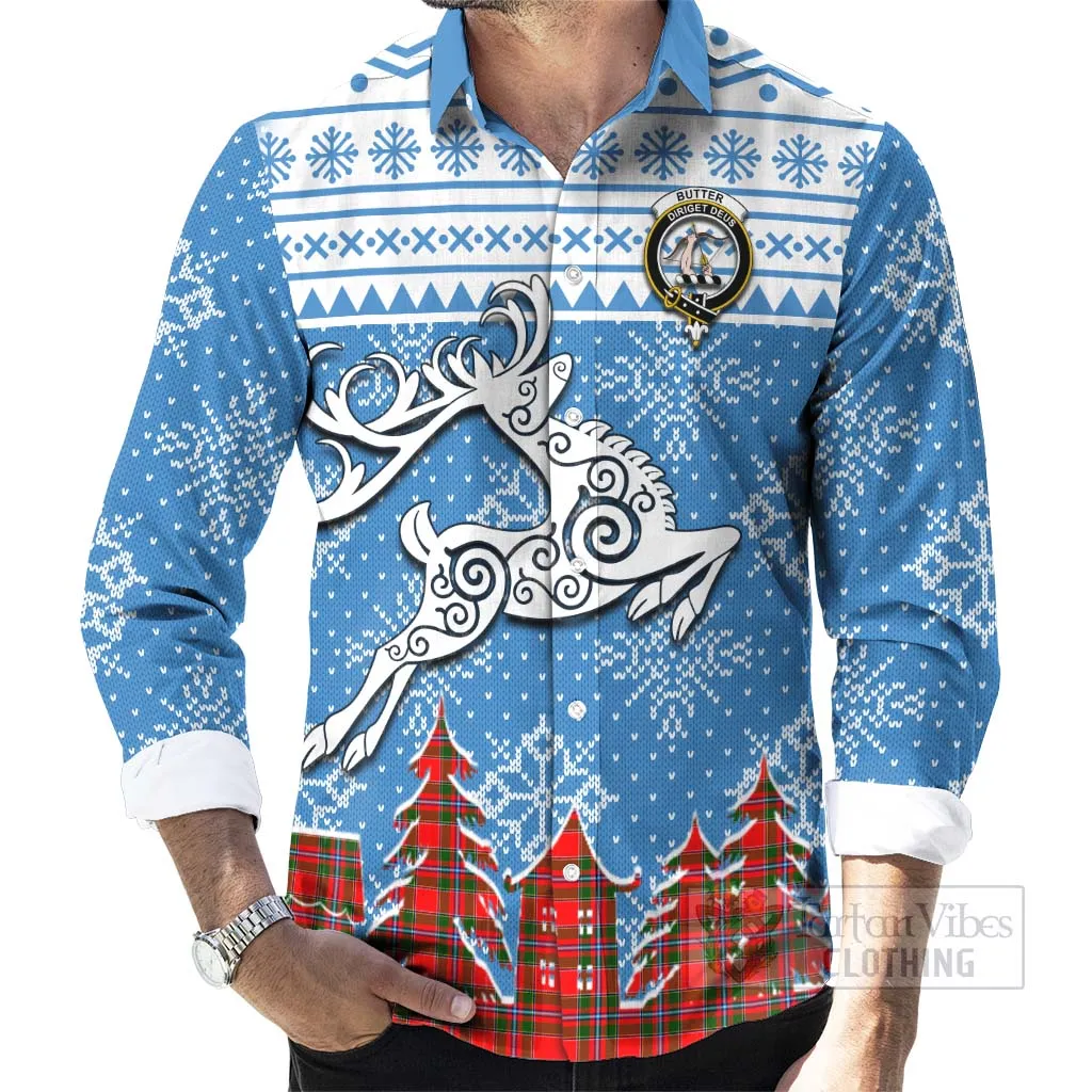 Butter Clan Christmas Long Sleeve Button Shirt Celtic Reindeer Style