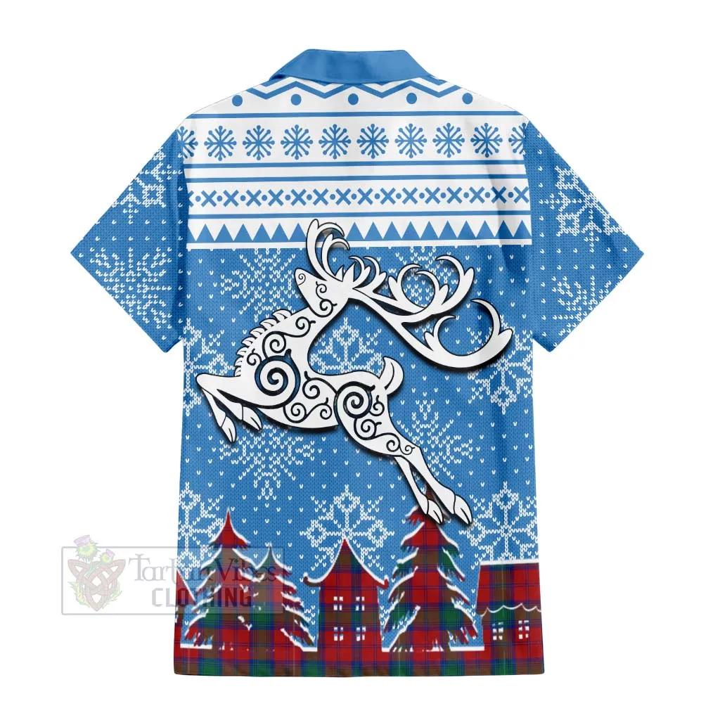 Byres (Byses) Clan Christmas Short Sleeve Button Shirt Celtic Reindeer Style