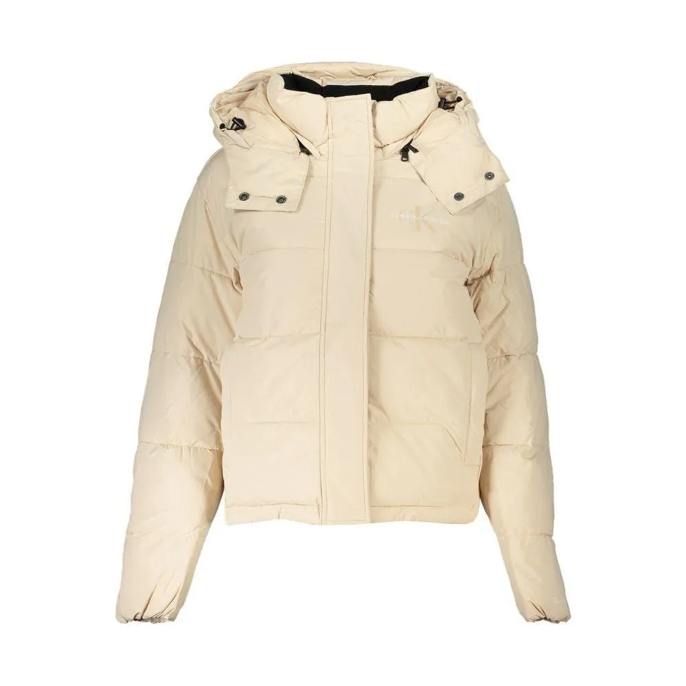 Calvin Klein Chic Beige Long-Sleeved Jacket with Removable Hood