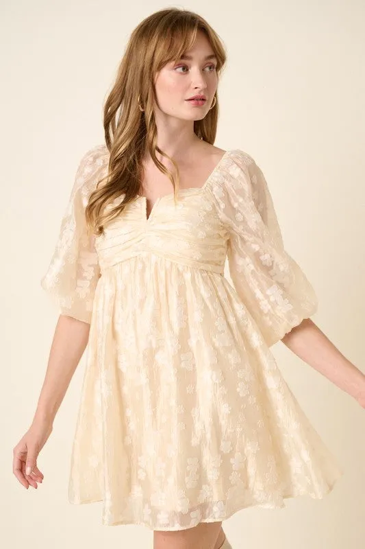 Champagne Flower Jacquard Babydoll Dress