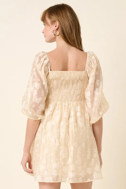 Champagne Flower Jacquard Babydoll Dress