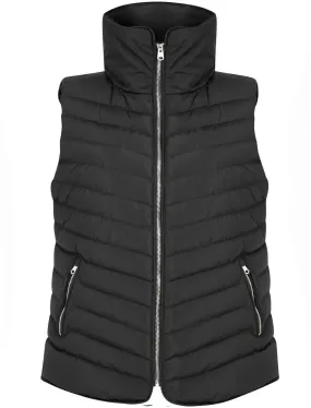 Chervil Quilted Puffer Gilet With Funnel Neck In Black - Tokyo Laundry