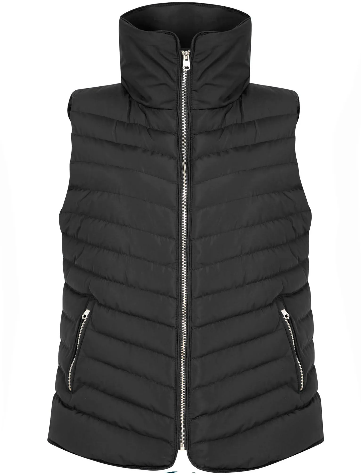 Chervil Quilted Puffer Gilet With Funnel Neck In Black - Tokyo Laundry