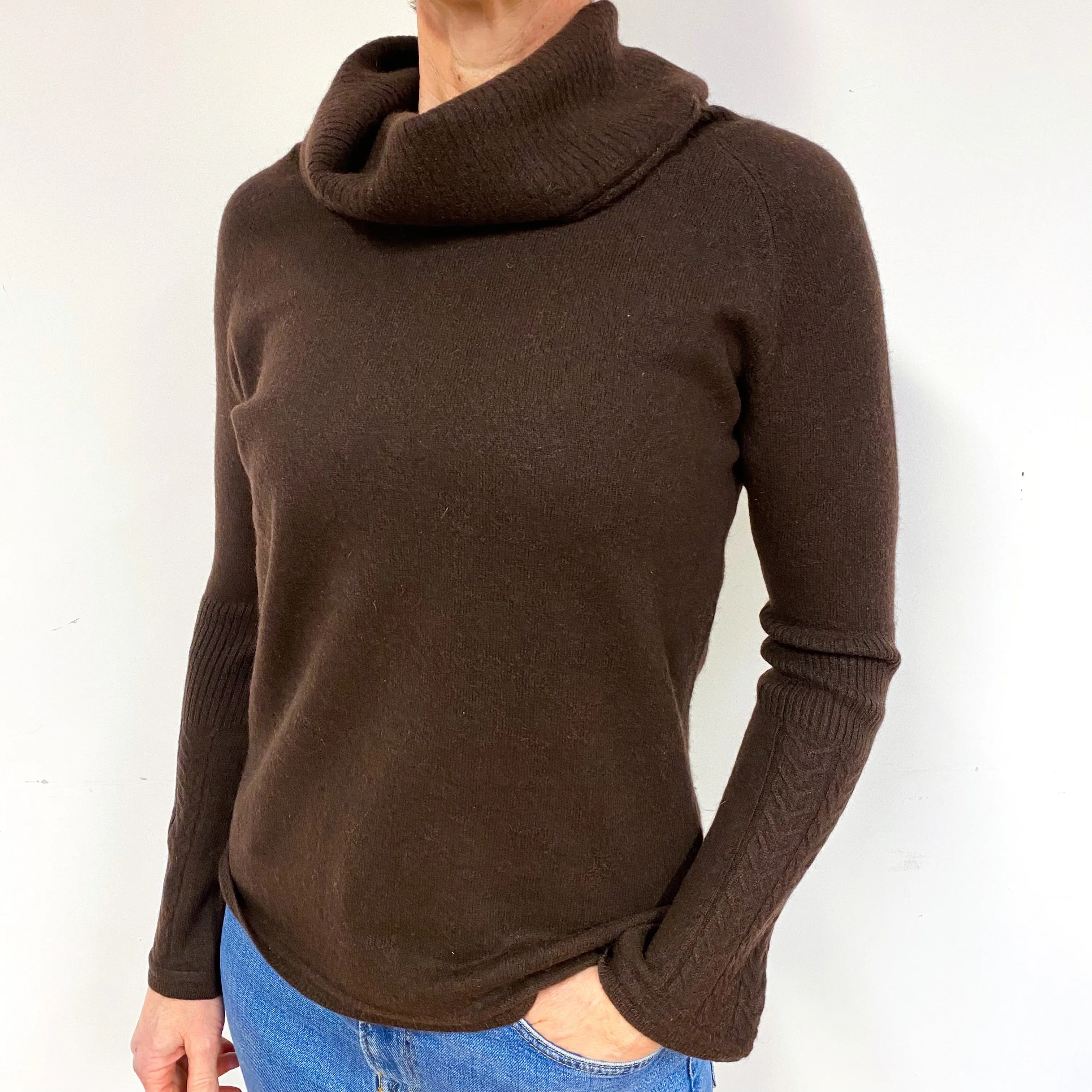 Chocolate Brown Cashmere Cowl Neck Jumper Medium