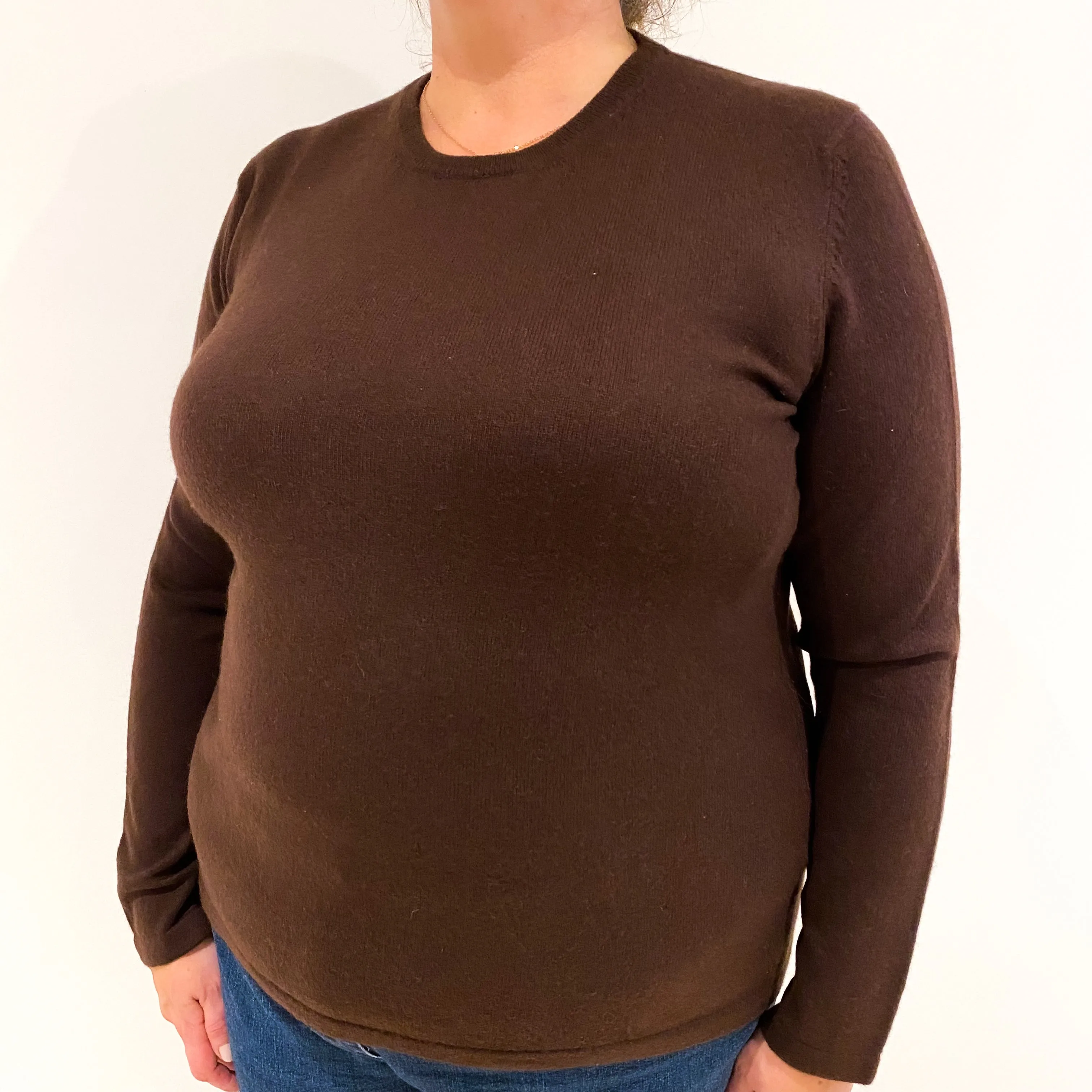 Chocolate Brown Cashmere Crew Neck Jumper Extra Large