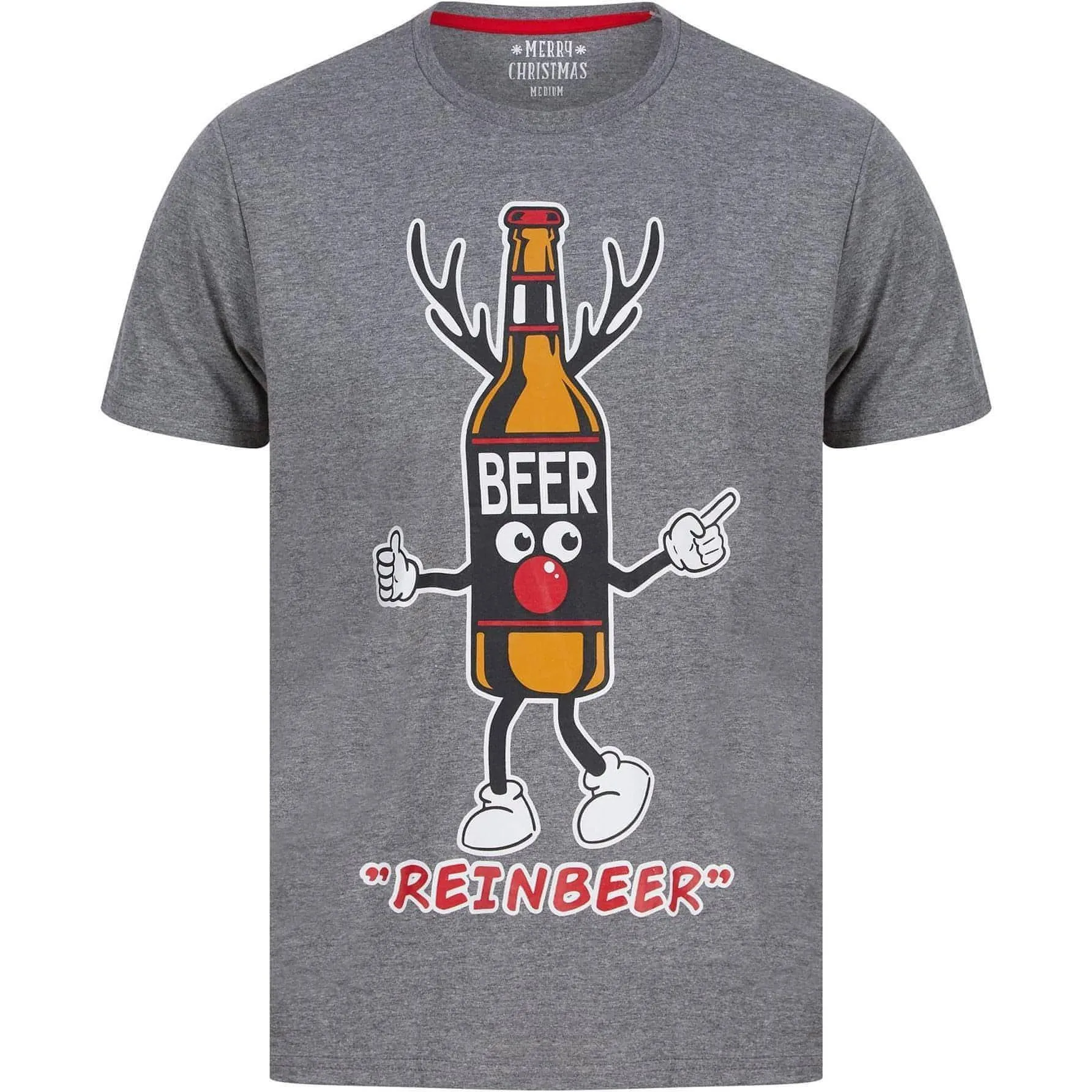 Christmas Beer Bottle Mens Christmas Short Sleeve Top - Grey