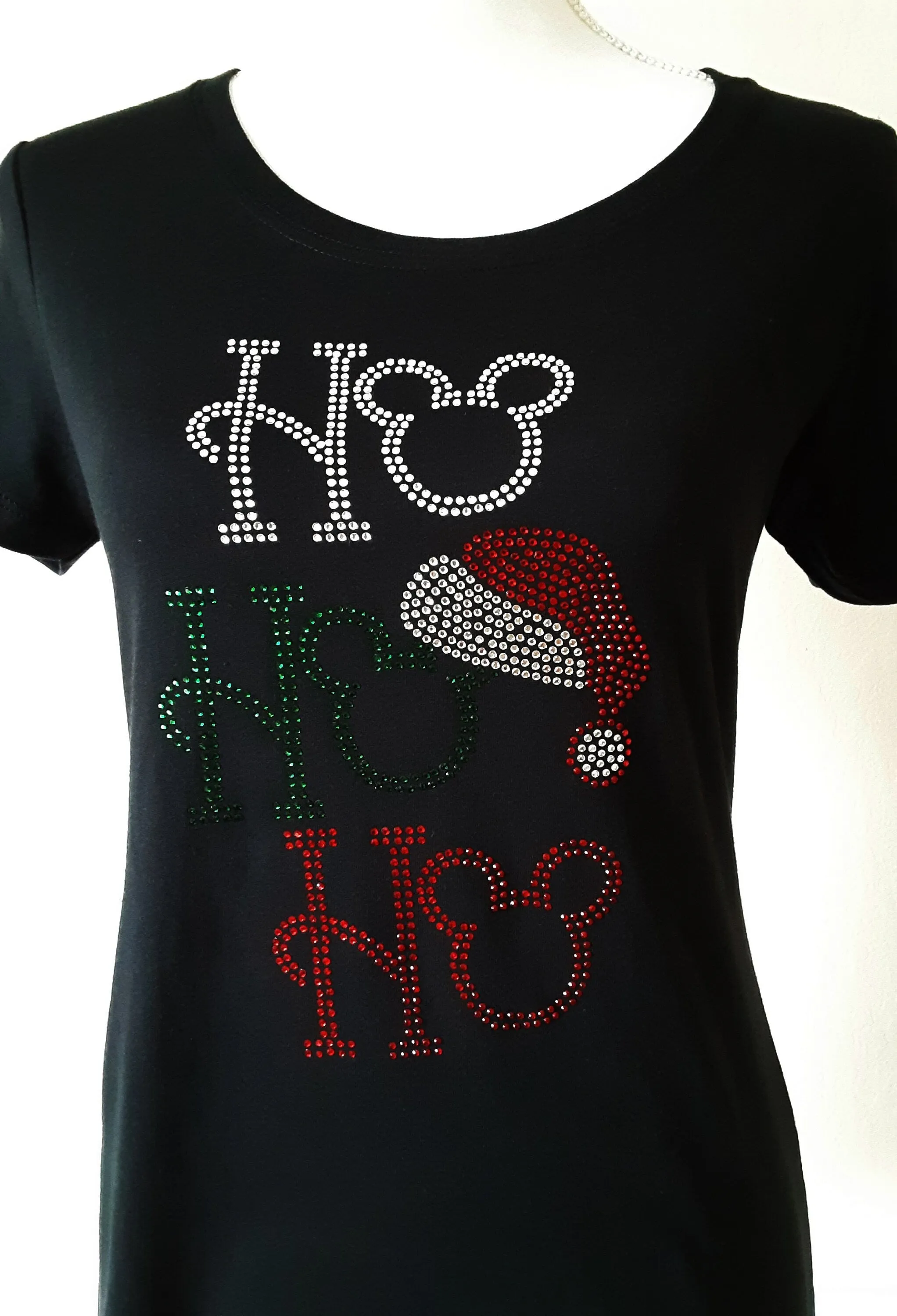 Christmas, Santa, reindeer, holiday, season,  Rhinestone T-Shirt