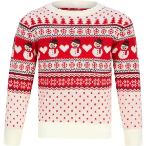 Christmas Snowman Nordic Fairisle Junior Christmas Jumper - Red