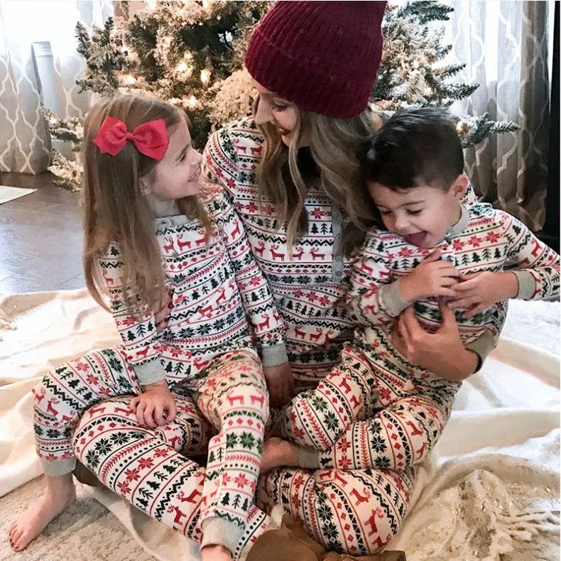 Christmas Tree and Reindeer Patterned Family Matching Pajamas Sets