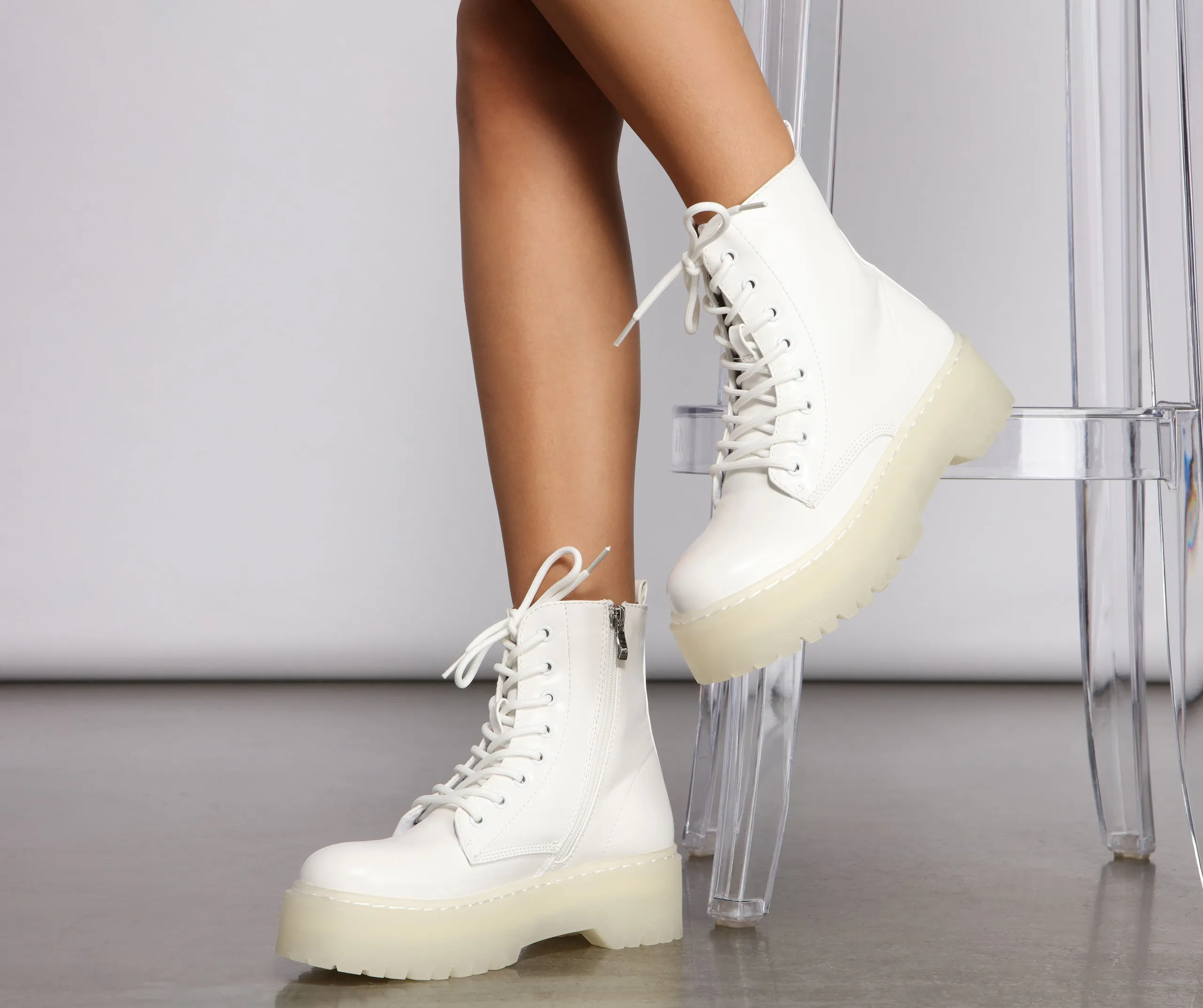 Clearly On Fleek Faux Leather Combat Boots