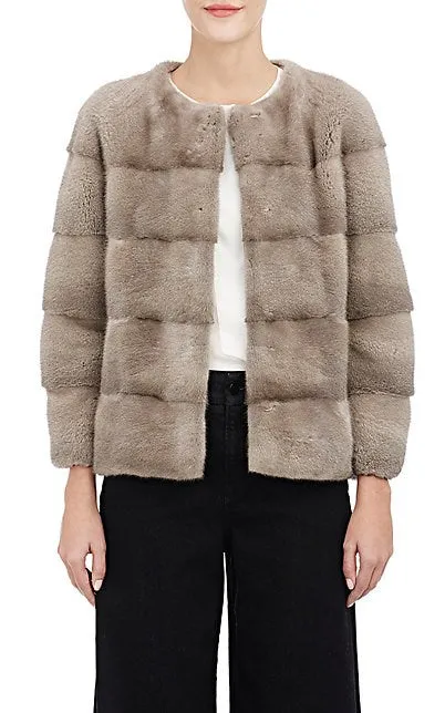 Colour-Blocked Mink Fur Bomber Jacket Pietra