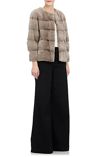 Colour-Blocked Mink Fur Bomber Jacket Pietra