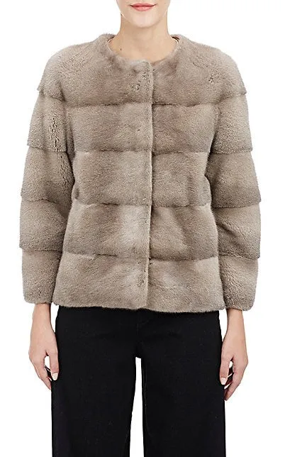 Colour-Blocked Mink Fur Bomber Jacket Pietra