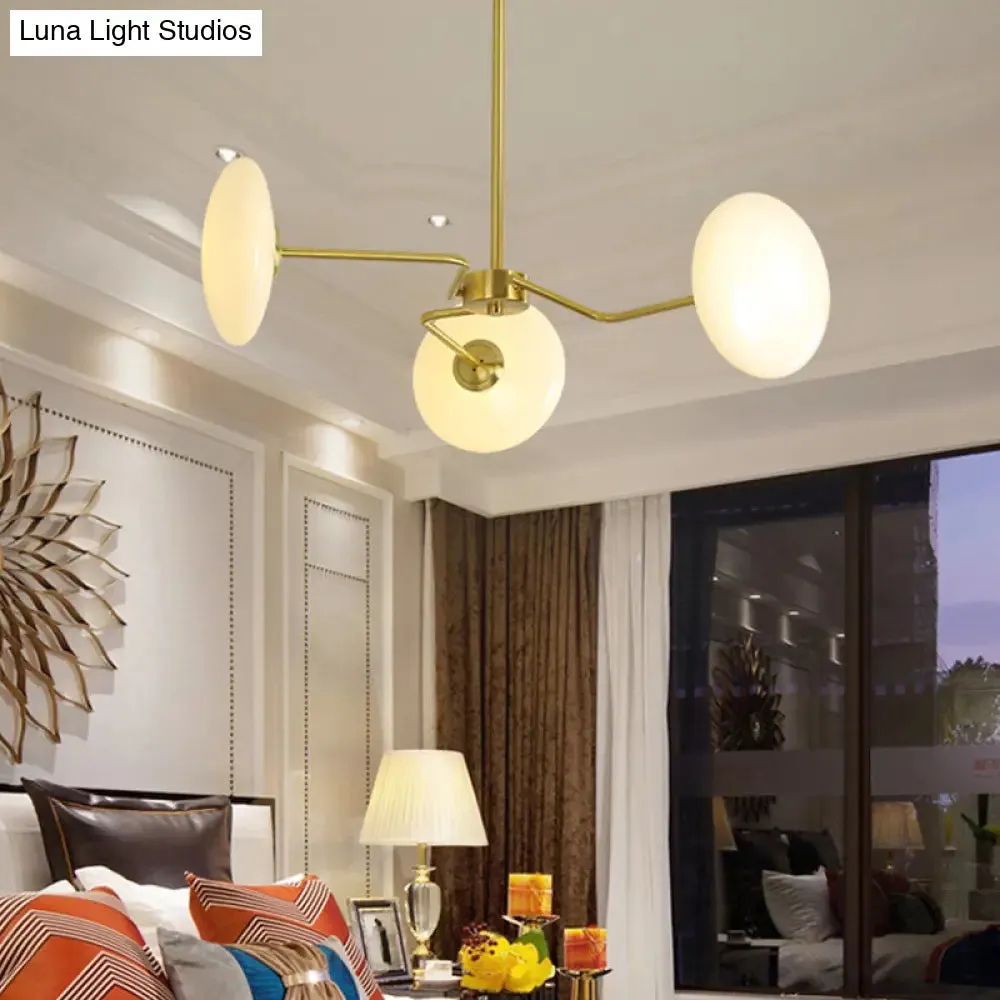 Contemporary Gold Ceiling Chandelier with Opal Glass - 3-Light Hanging Pendant