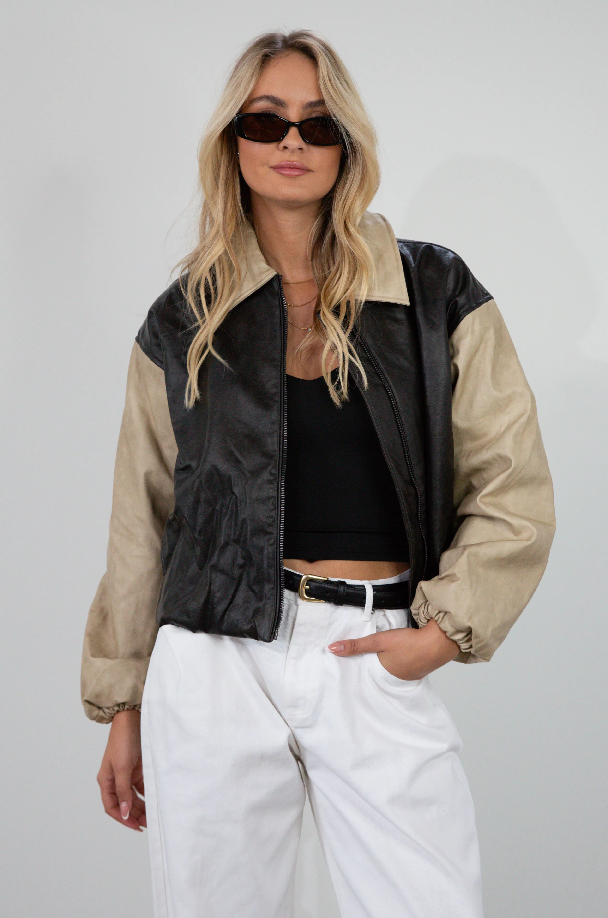 Contrast Leather Jacket