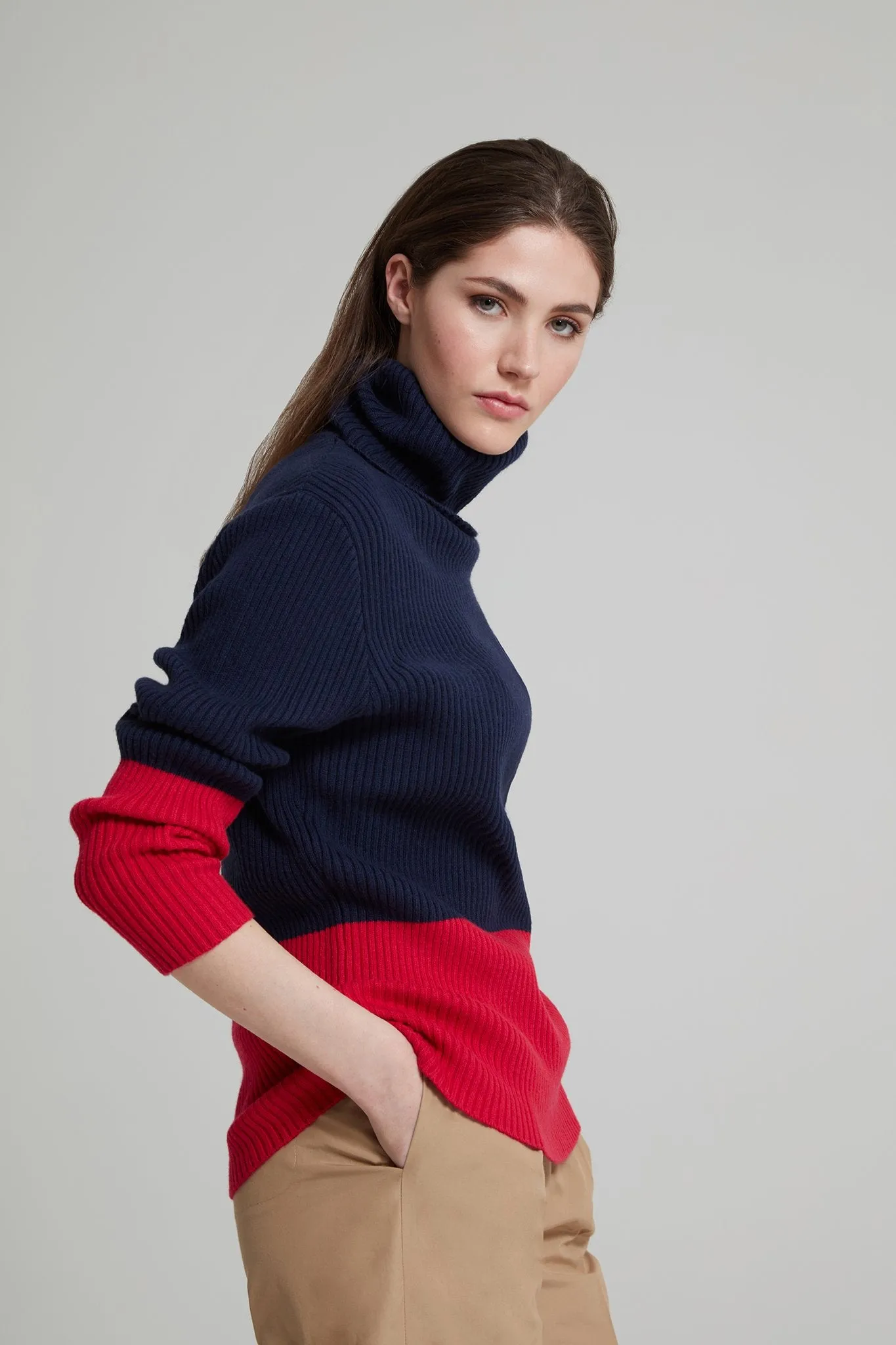 Contrast Ribbed Cotton Blend Sweater