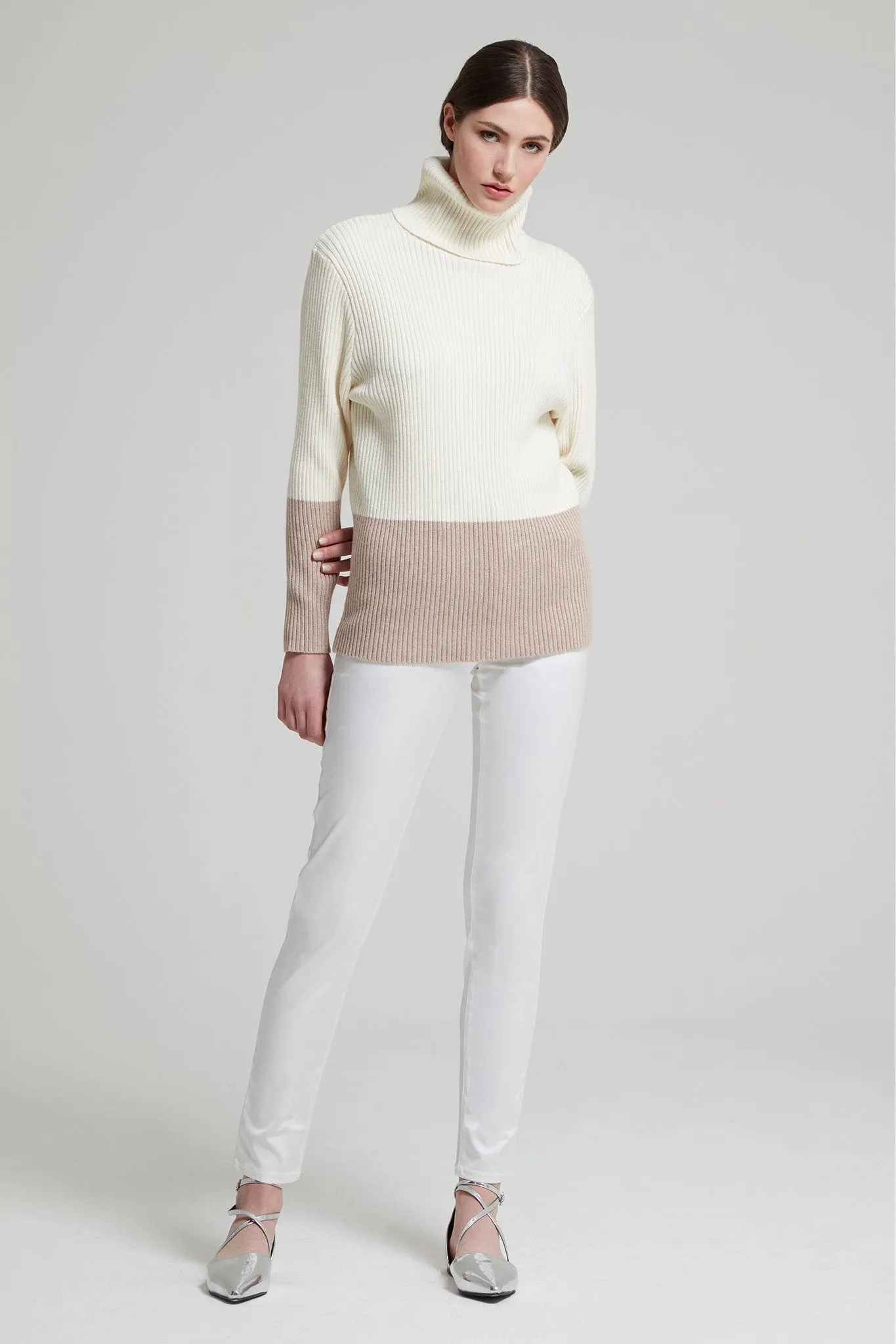 Contrast Ribbed Cotton Blend Sweater