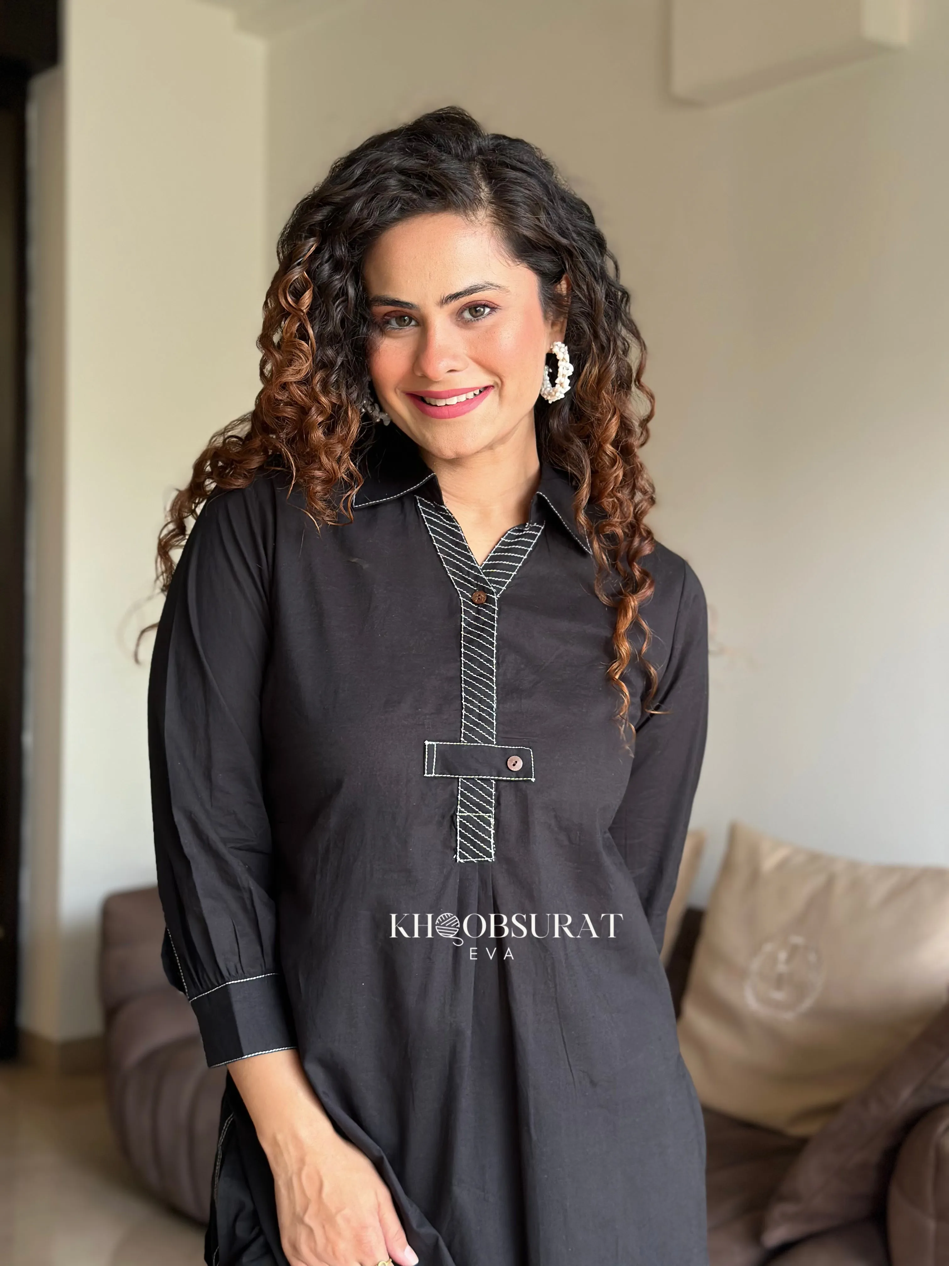 Cotton Casual Black Kurta Set