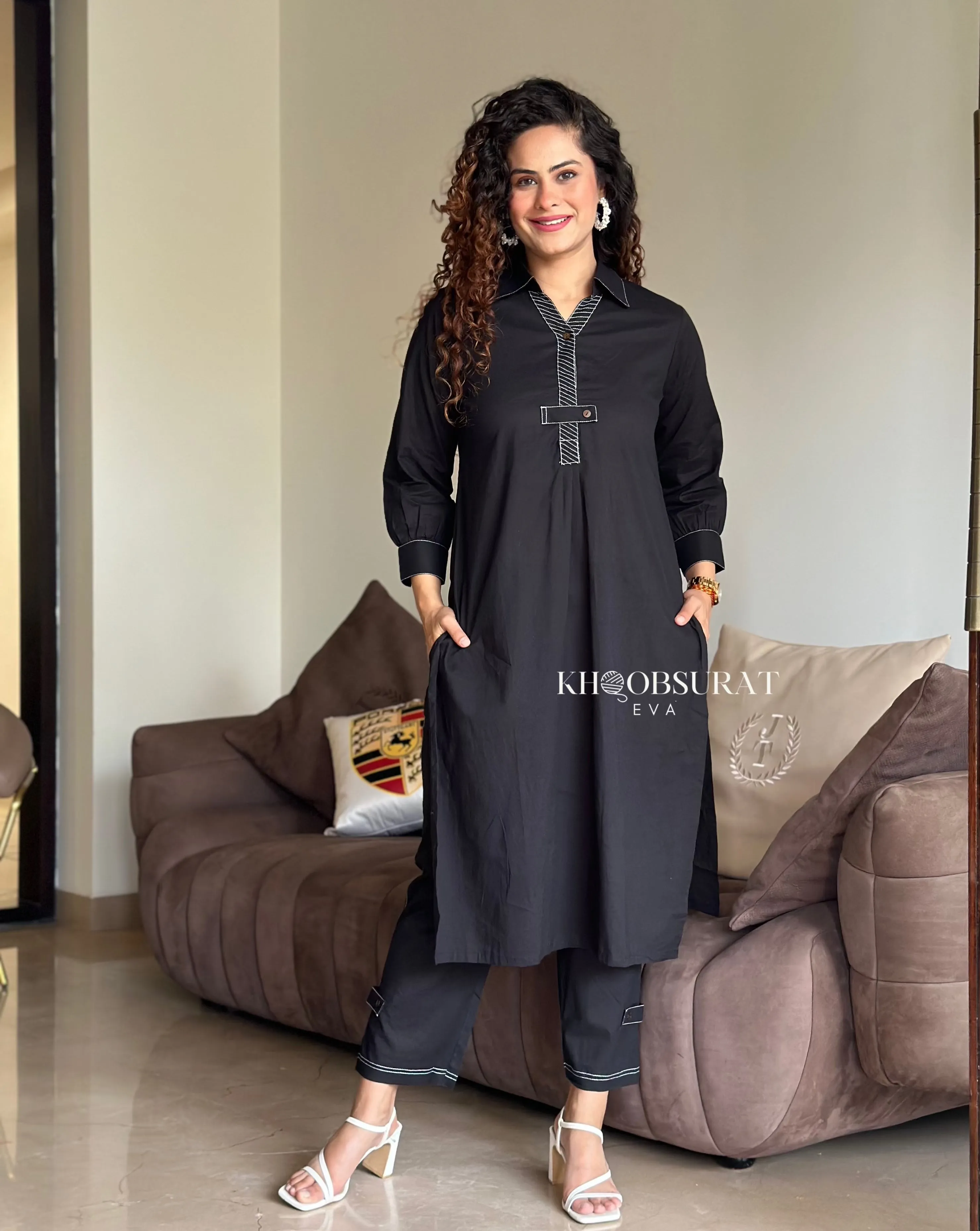 Cotton Casual Black Kurta Set