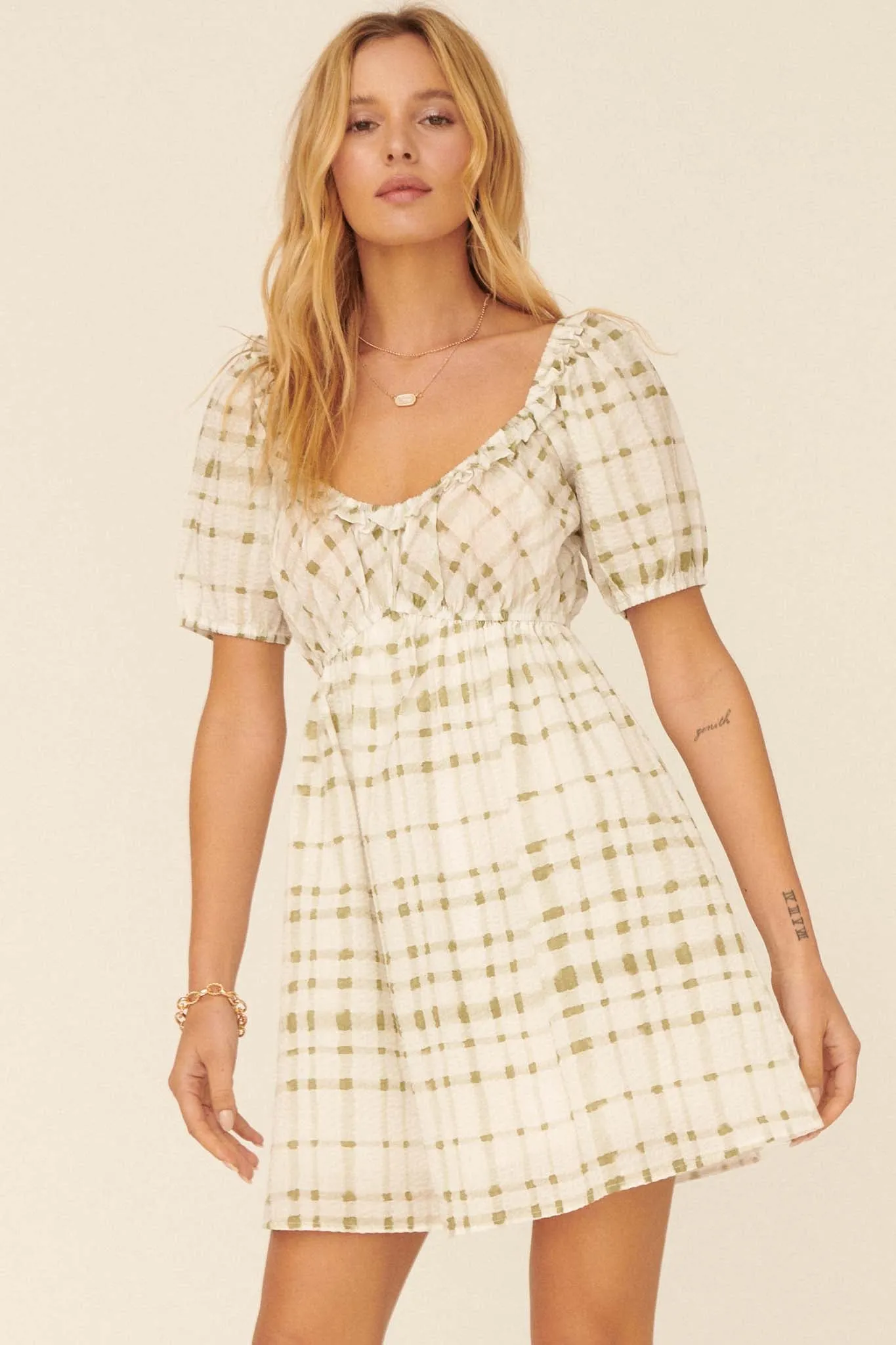 Country Cottage Plaid Babydoll Mini Dress