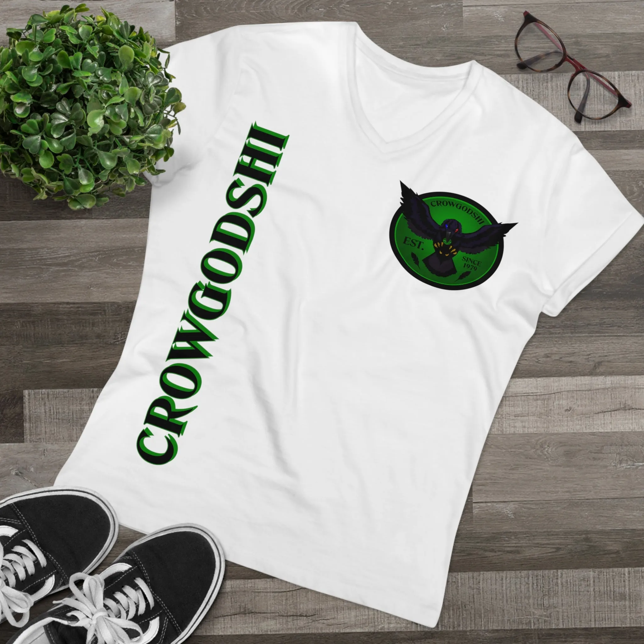 Crowgodshi Designer First Generation Men’s Presenter V-neck, GREEN LOGO