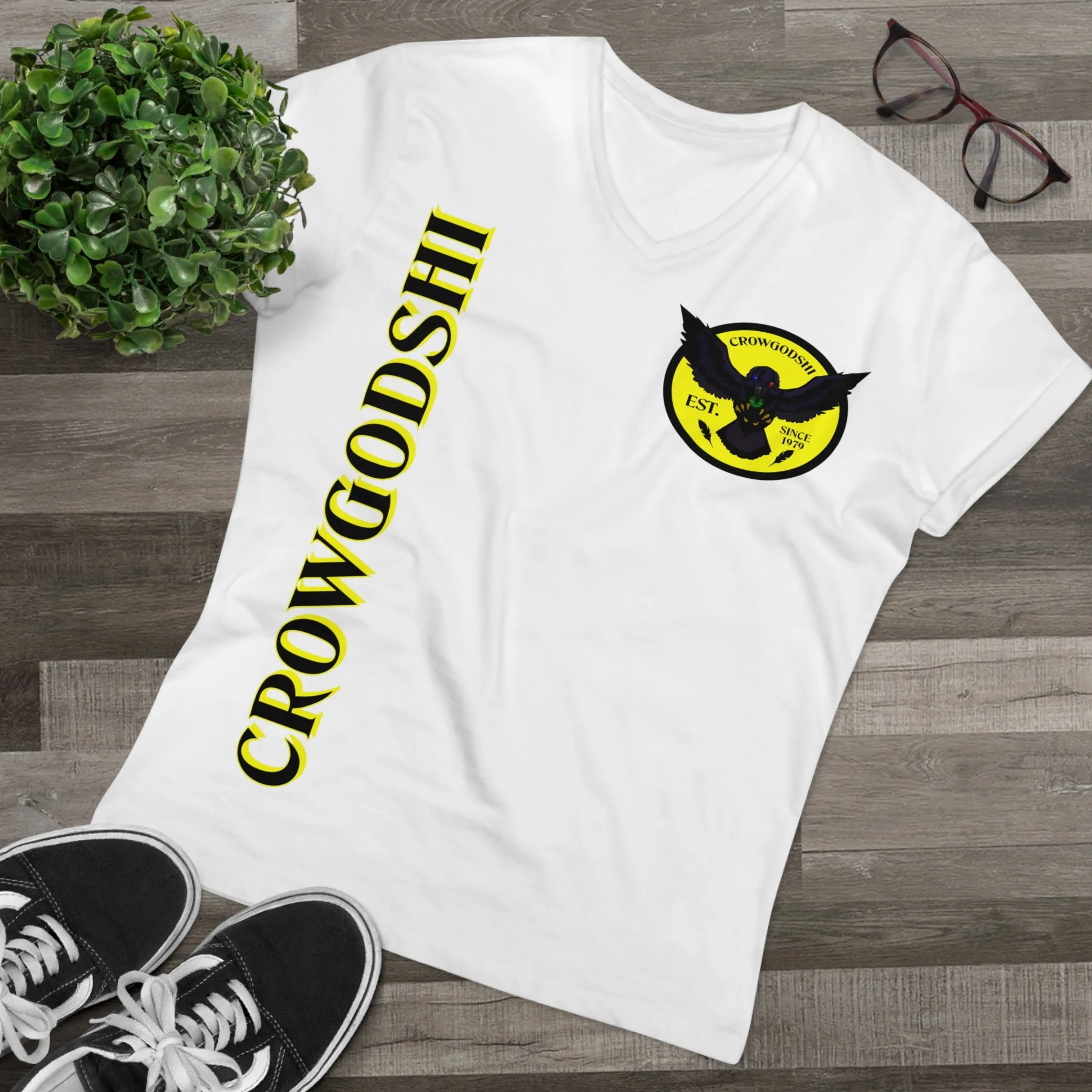 Crowgodshi Designer First Generation Men’s Presenter V-neck, YELLOW LOGO