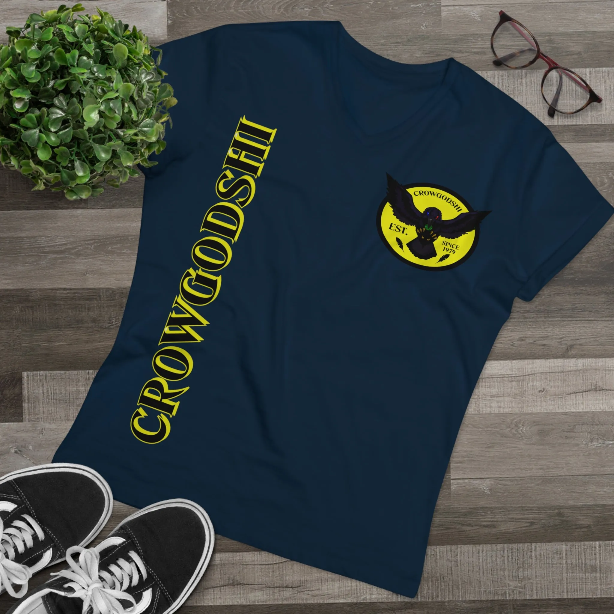 Crowgodshi Designer First Generation Men’s Presenter V-neck, YELLOW LOGO