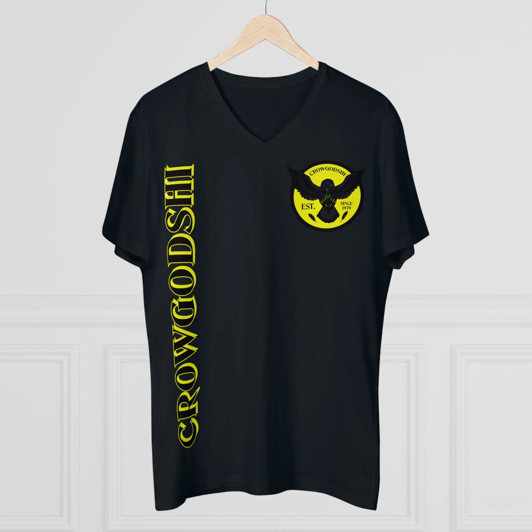 Crowgodshi Designer First Generation Men’s Presenter V-neck, YELLOW LOGO