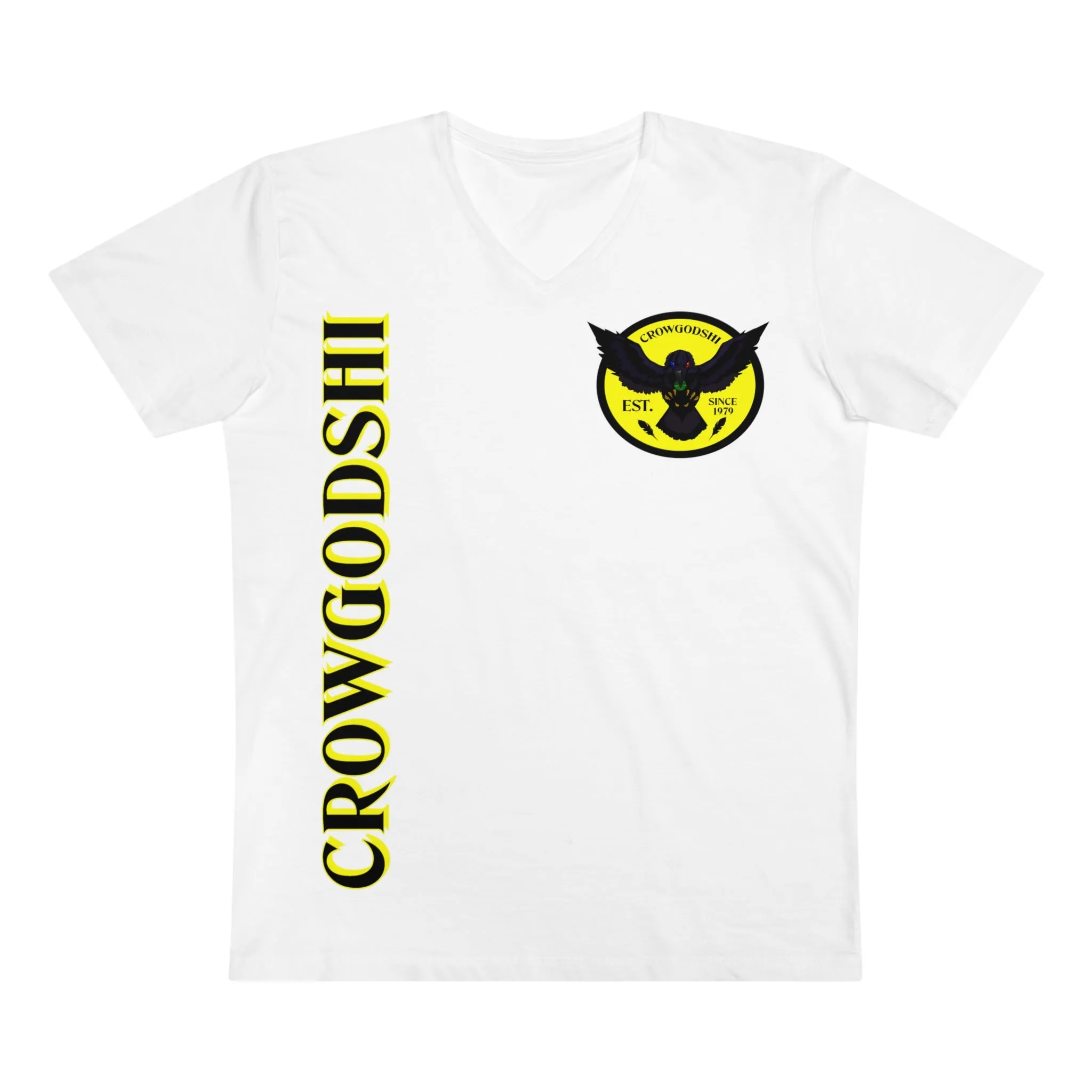 Crowgodshi Designer First Generation Men’s Presenter V-neck, YELLOW LOGO