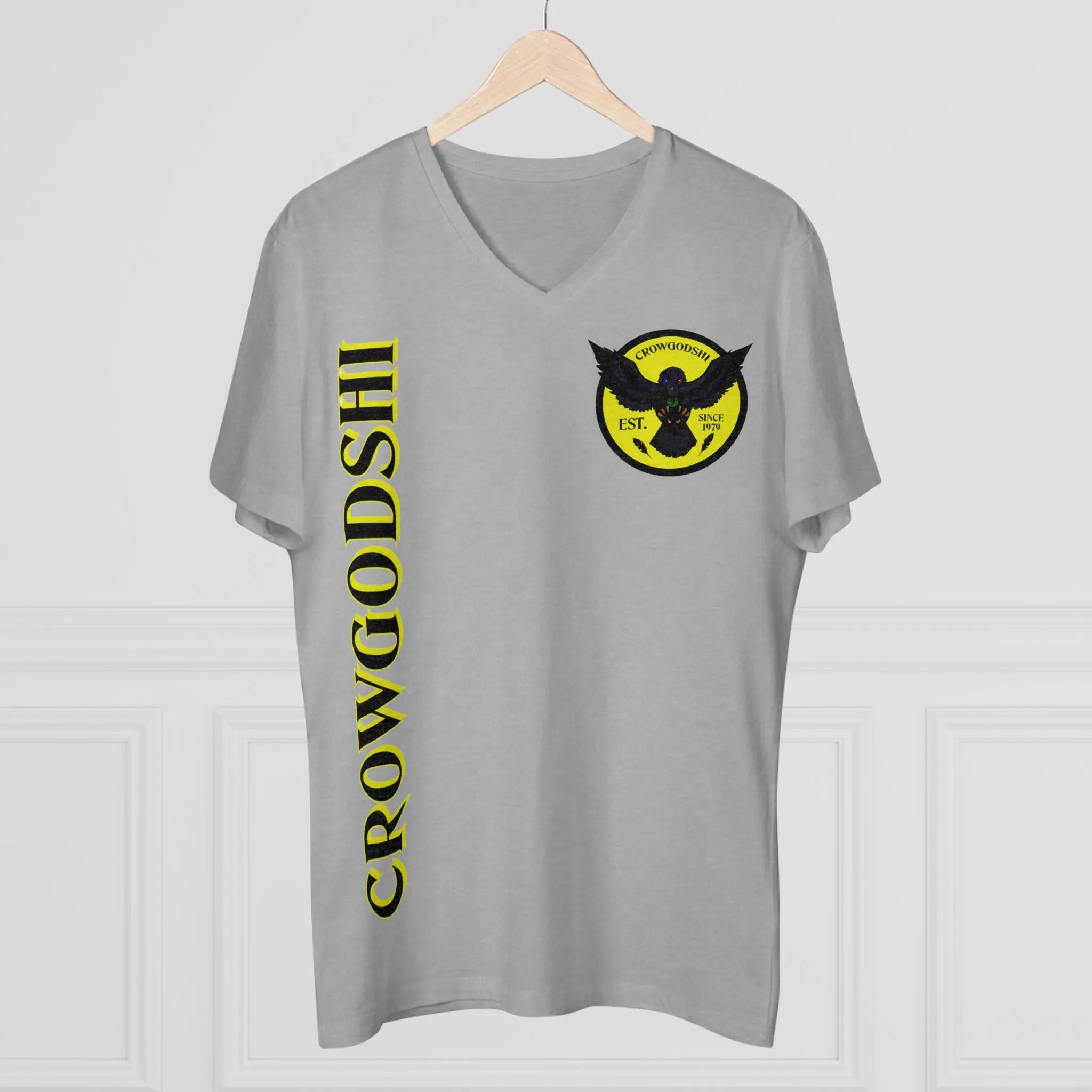 Crowgodshi Designer First Generation Men’s Presenter V-neck, YELLOW LOGO