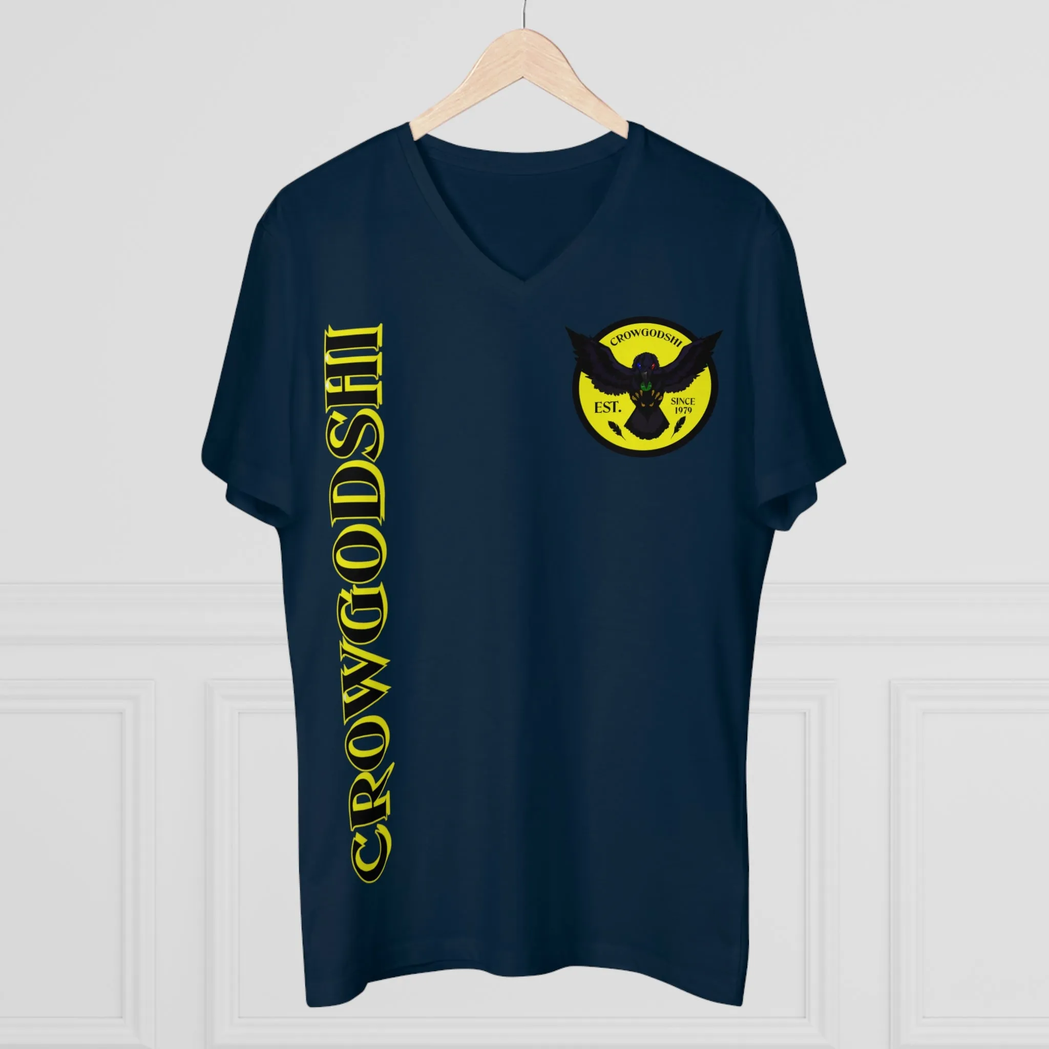 Crowgodshi Designer First Generation Men’s Presenter V-neck, YELLOW LOGO