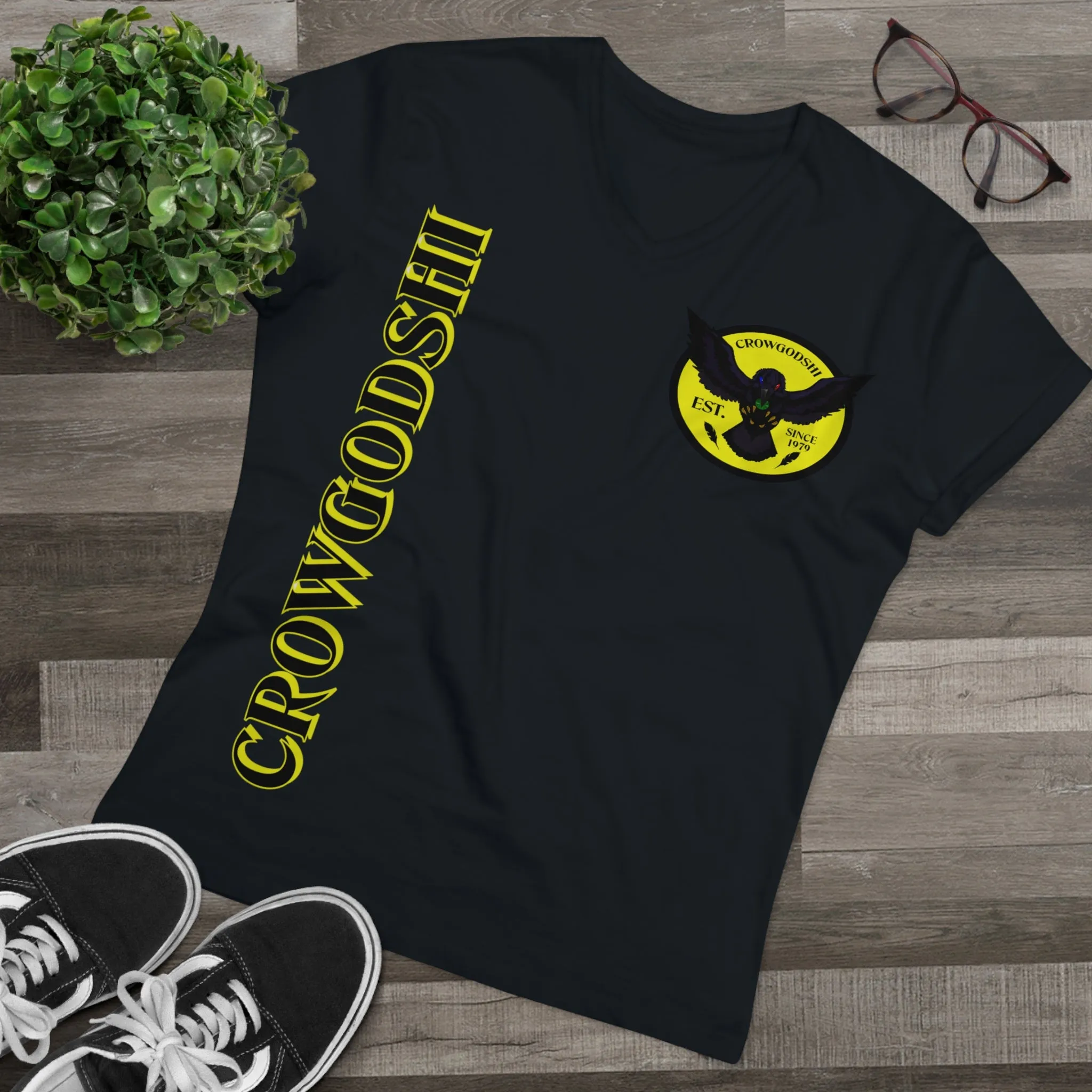 Crowgodshi Designer First Generation Men’s Presenter V-neck, YELLOW LOGO