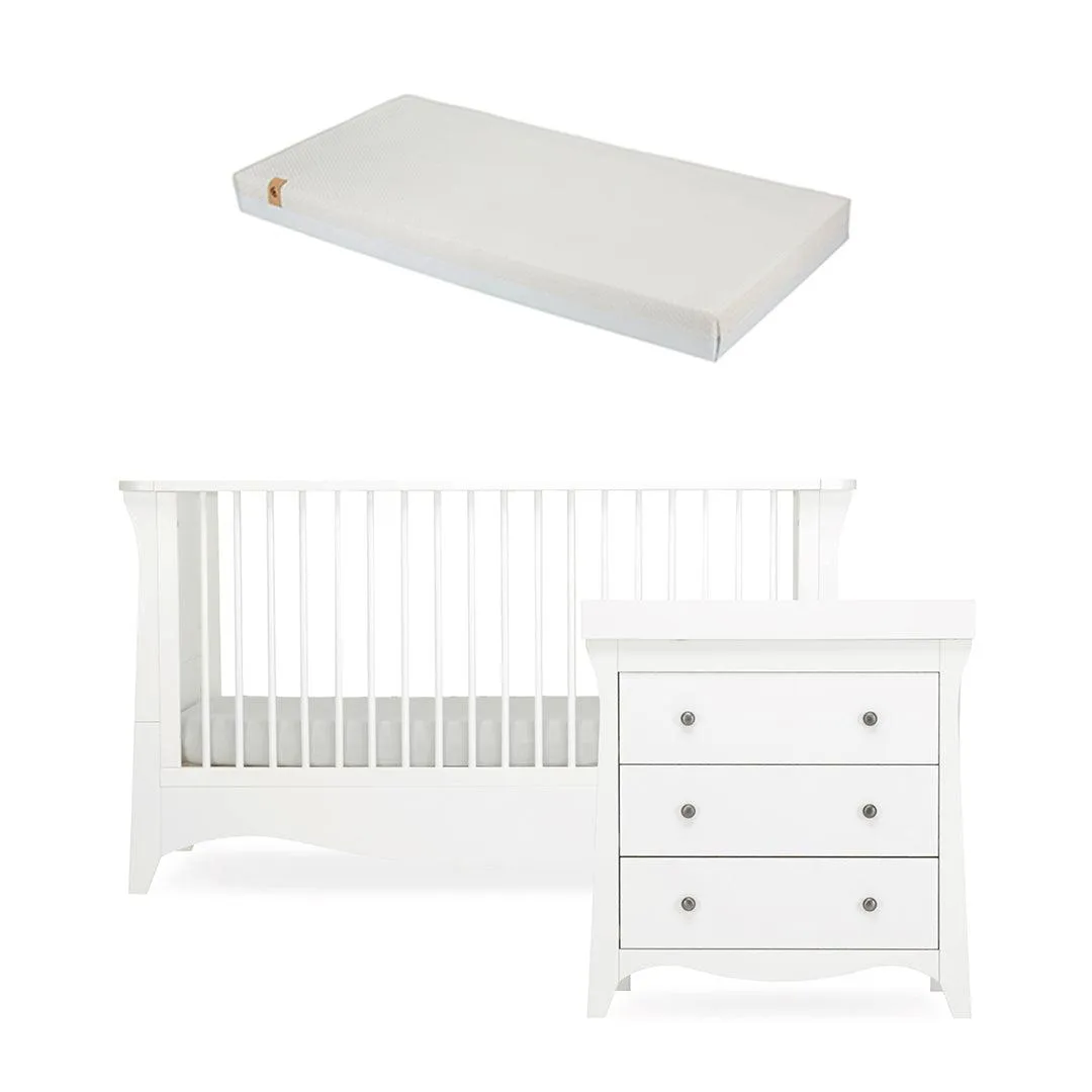 CuddleCo Clara 2 Piece Set 3-Drawer Dresser   Cot Bed - White