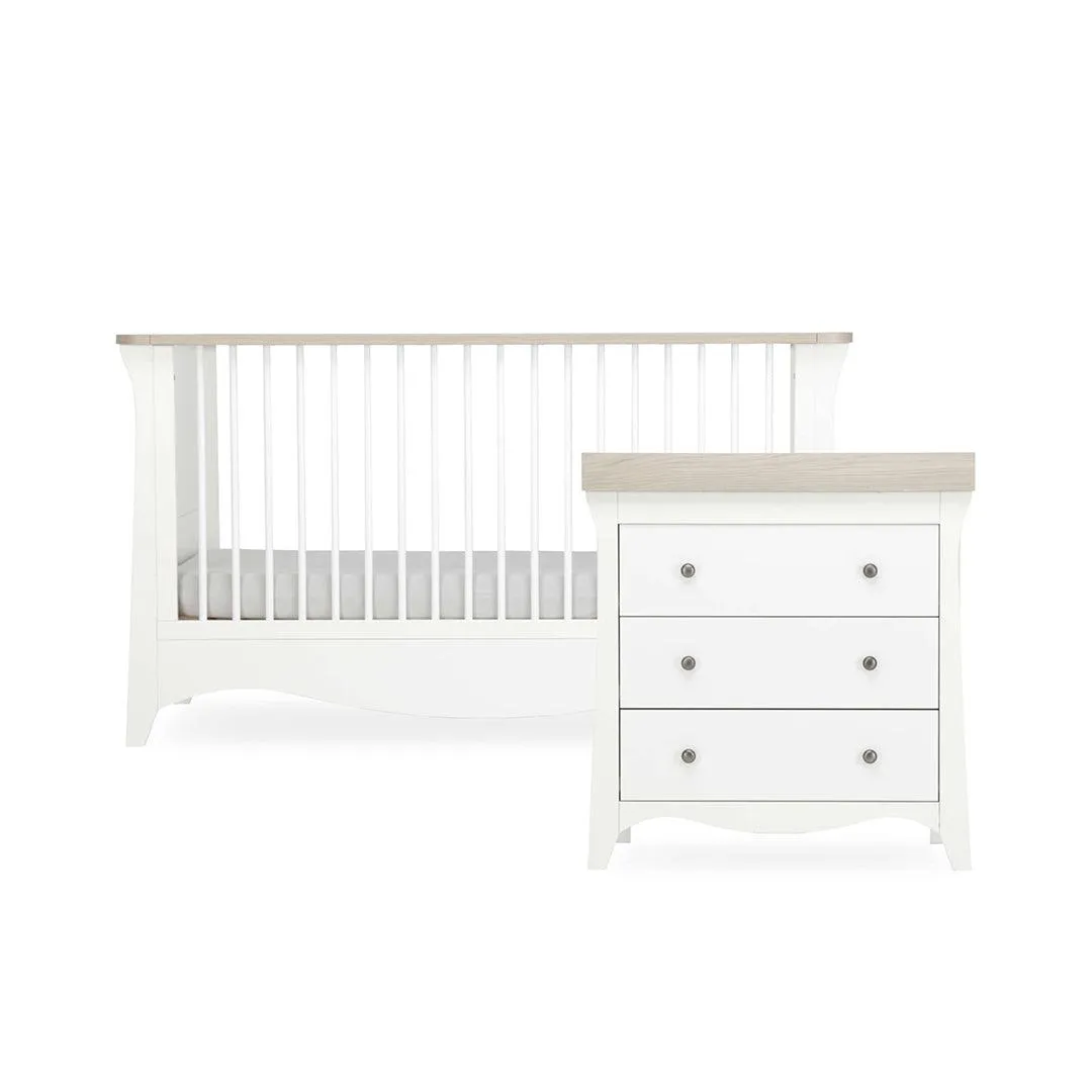 CuddleCo Clara 2 Piece Set 3-Drawer Dresser   Cot Bed  - White/Ash