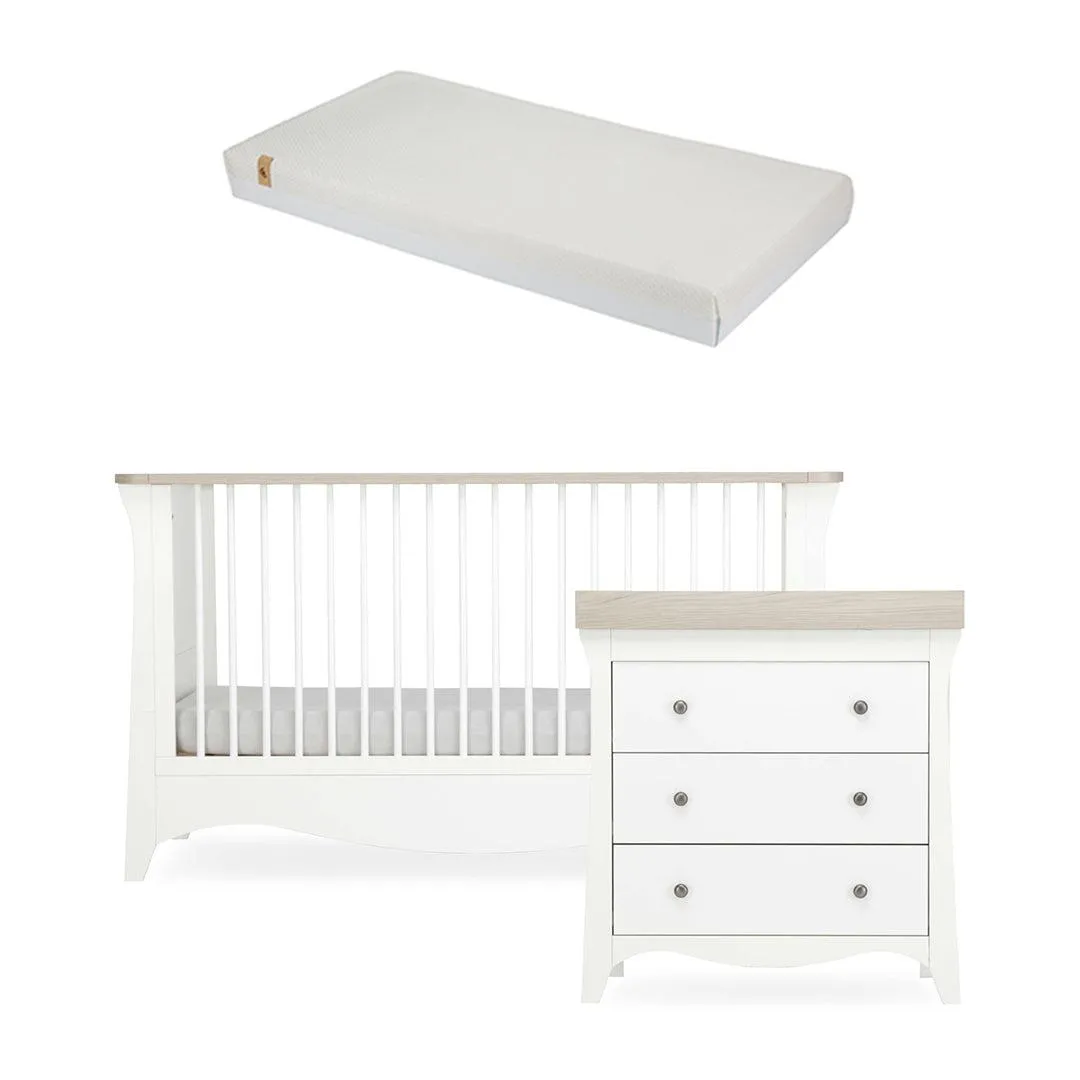 CuddleCo Clara 2 Piece Set 3-Drawer Dresser   Cot Bed  - White/Ash