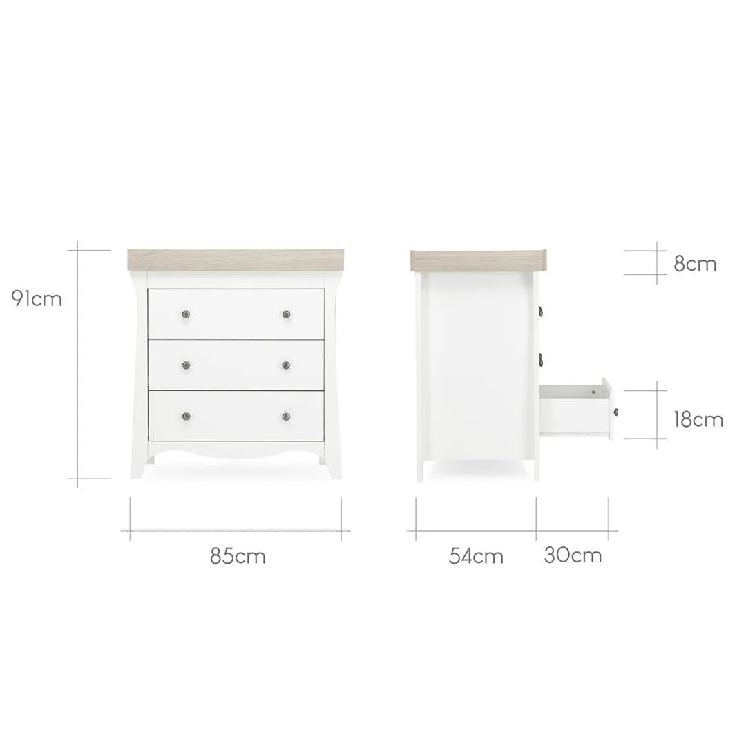 CuddleCo Clara 2 Piece Set 3-Drawer Dresser   Cot Bed  - White/Ash