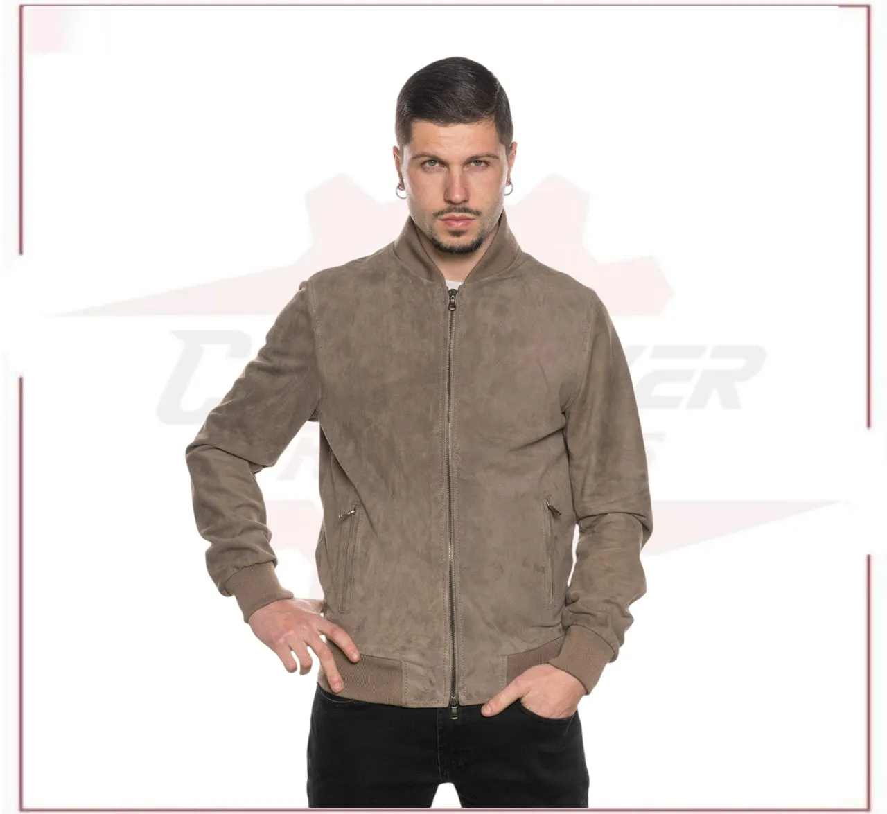 David - Men's Bomber Jacket in Genuine Taupe Suede Leather