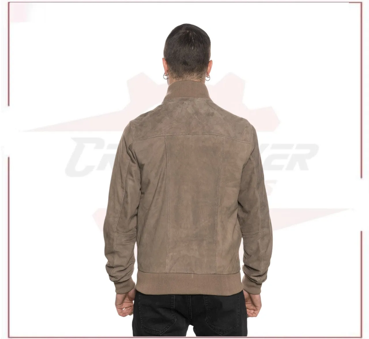 David - Men's Bomber Jacket in Genuine Taupe Suede Leather