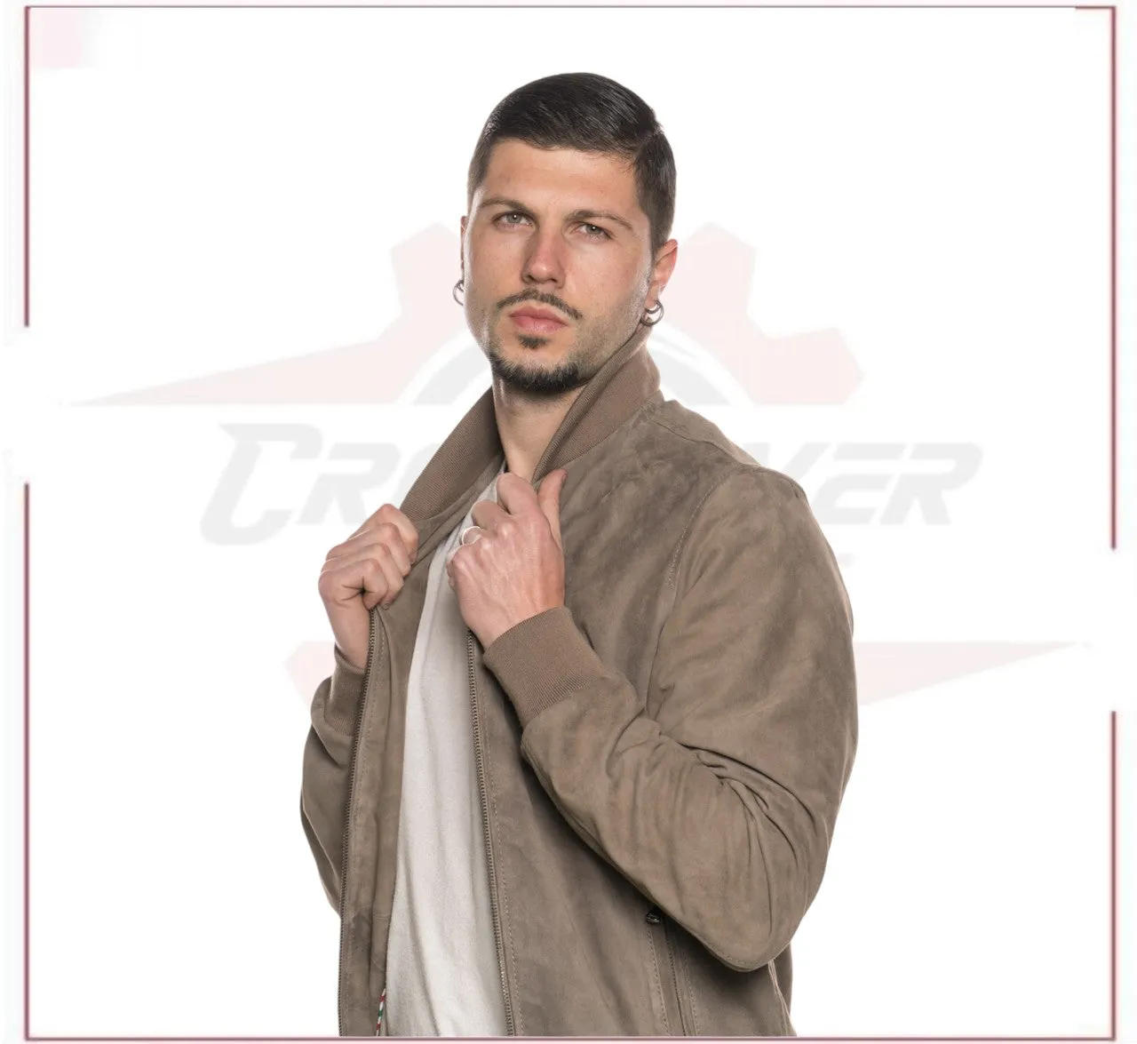 David - Men's Bomber Jacket in Genuine Taupe Suede Leather