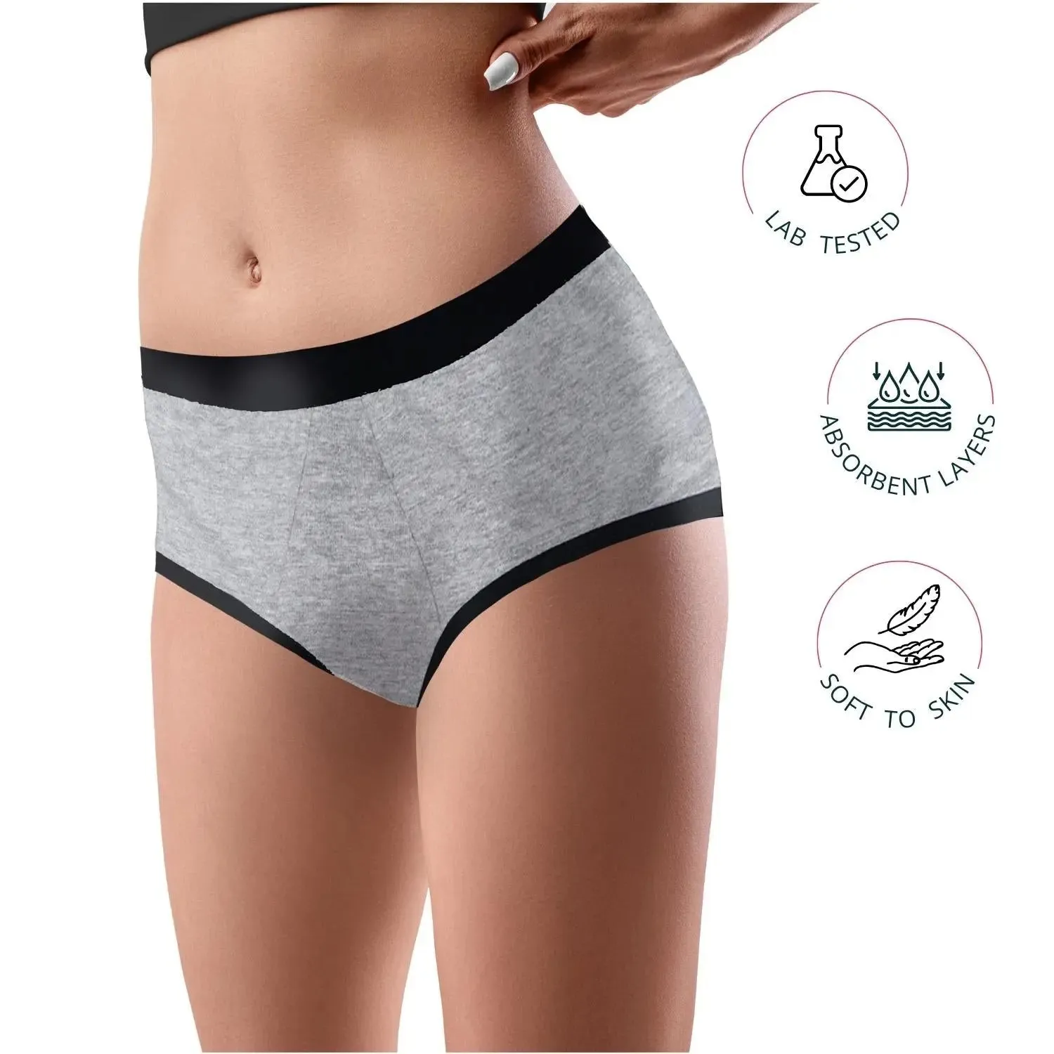 D'chica Flawless Print Eco-friendly, Anti-Microbial Lining, Period Panties Grey, No Pad Required